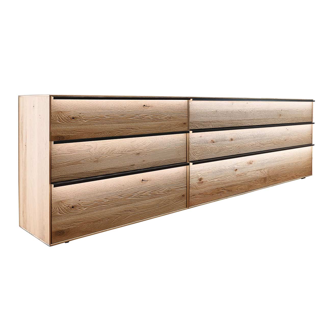 moderne Kommode aus massiver Kerneiche mit 2 Klappen & 4 Schubkästen