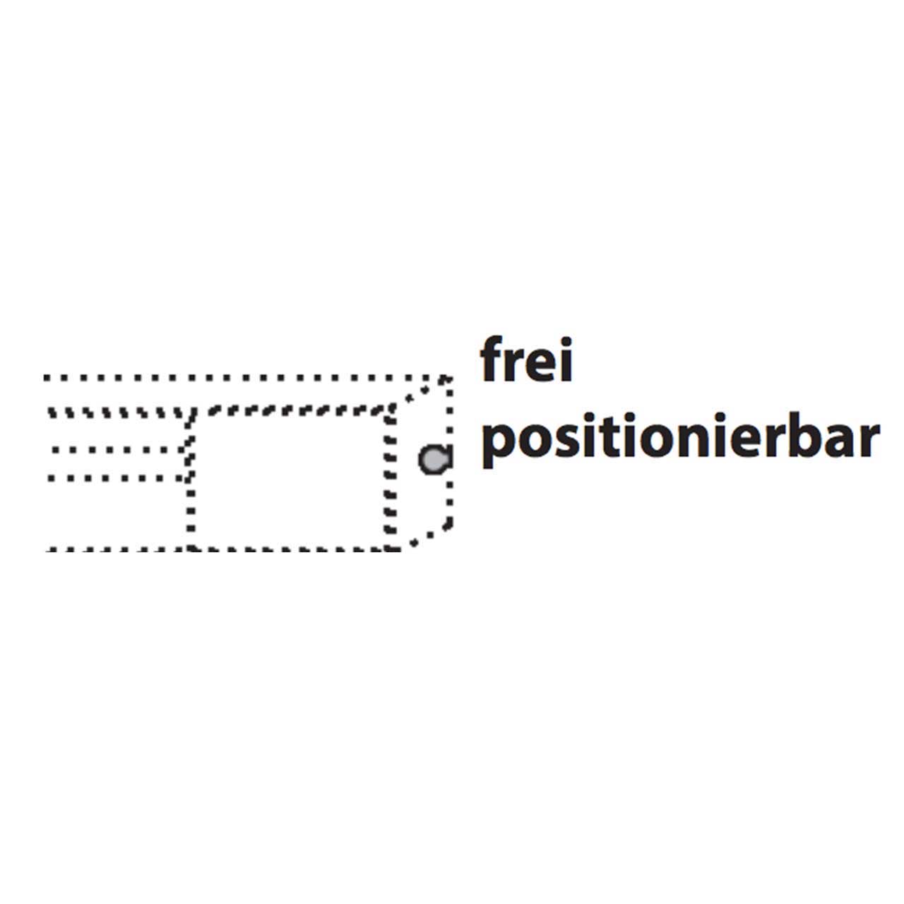 Hartmann CAYA - Touchschalter 7170-0140 Strichzeichnung eines Touchschalters seitlich angebracht an einem CAYA Lowboard inkl. Hinweistext: frei positionierbar.