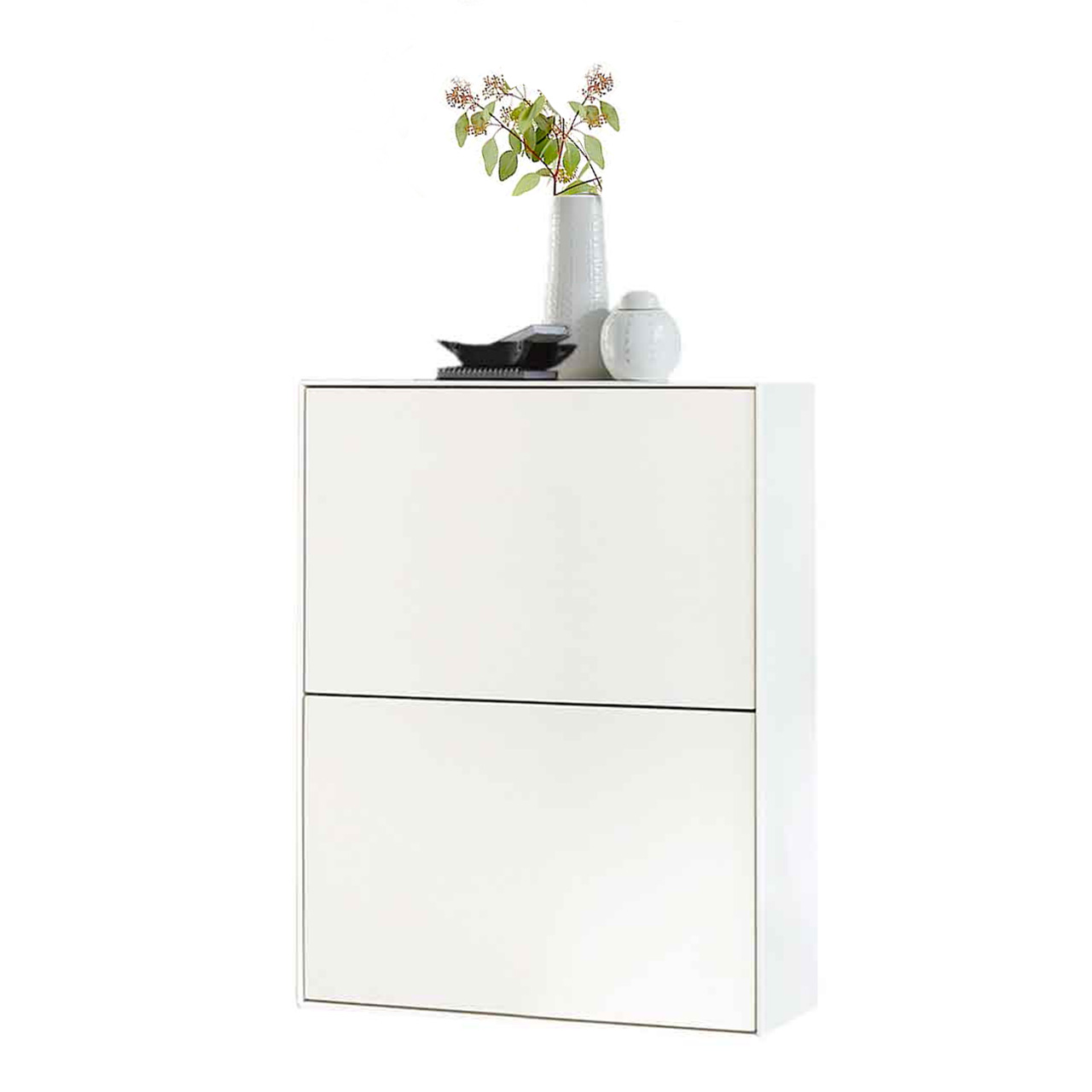 Hartmann SALVO Garderoben - Schuhschrank 8550G-4061 - Kernbirke weiß Lack Schlichter Schuhkipper aus massiver Kernbirke in Lack weiß mit zwei Klappen oben und unten - Breite 59cm.