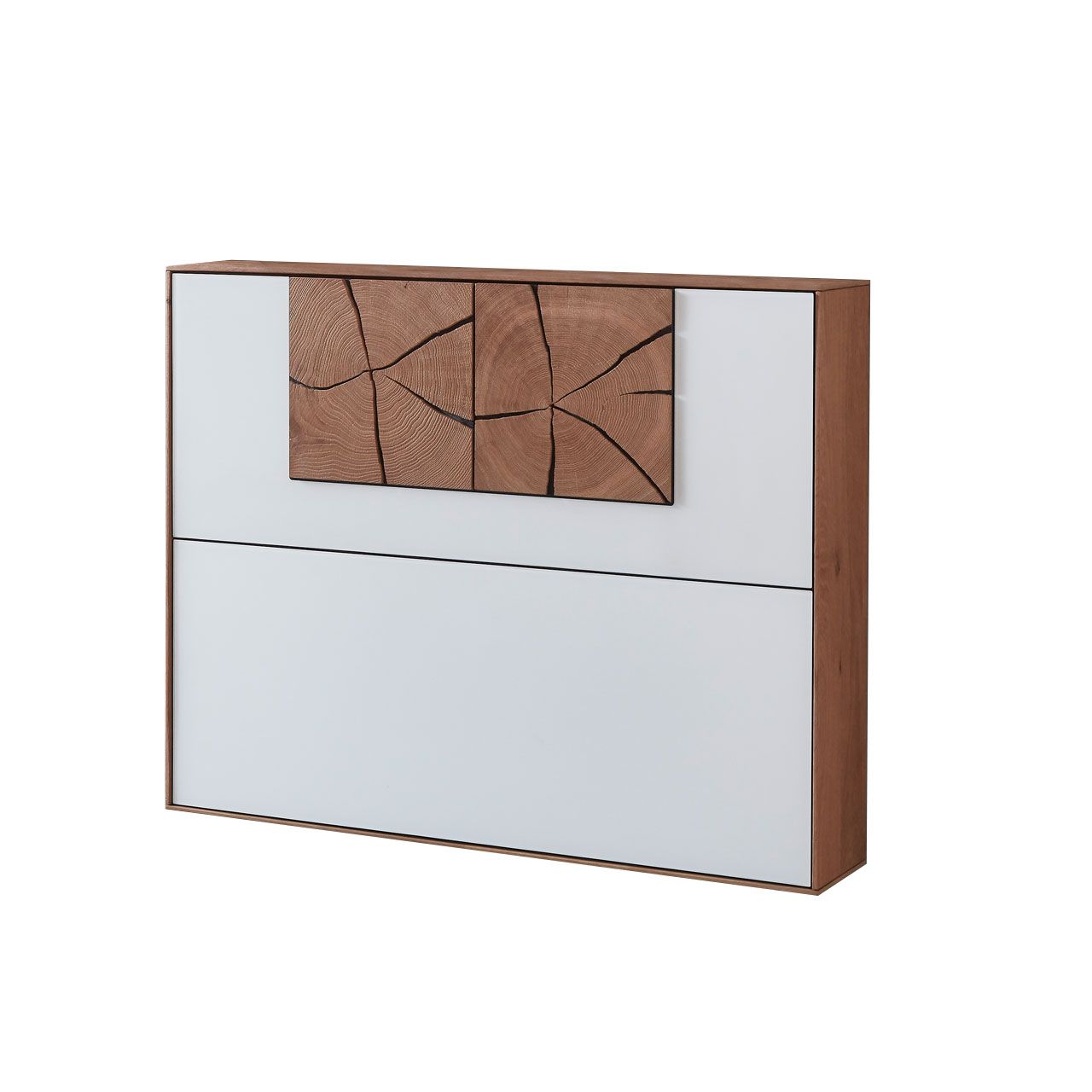 Hartmann CAYA Garderoben - Schuhschrank 7140-4095 Moderner Schuhkipper aus massiver Kerneiche Umato mit Mattglas weiß Front und zwei dekorativen Hirnholzscheiben - zum Aufhängen an die Wand.