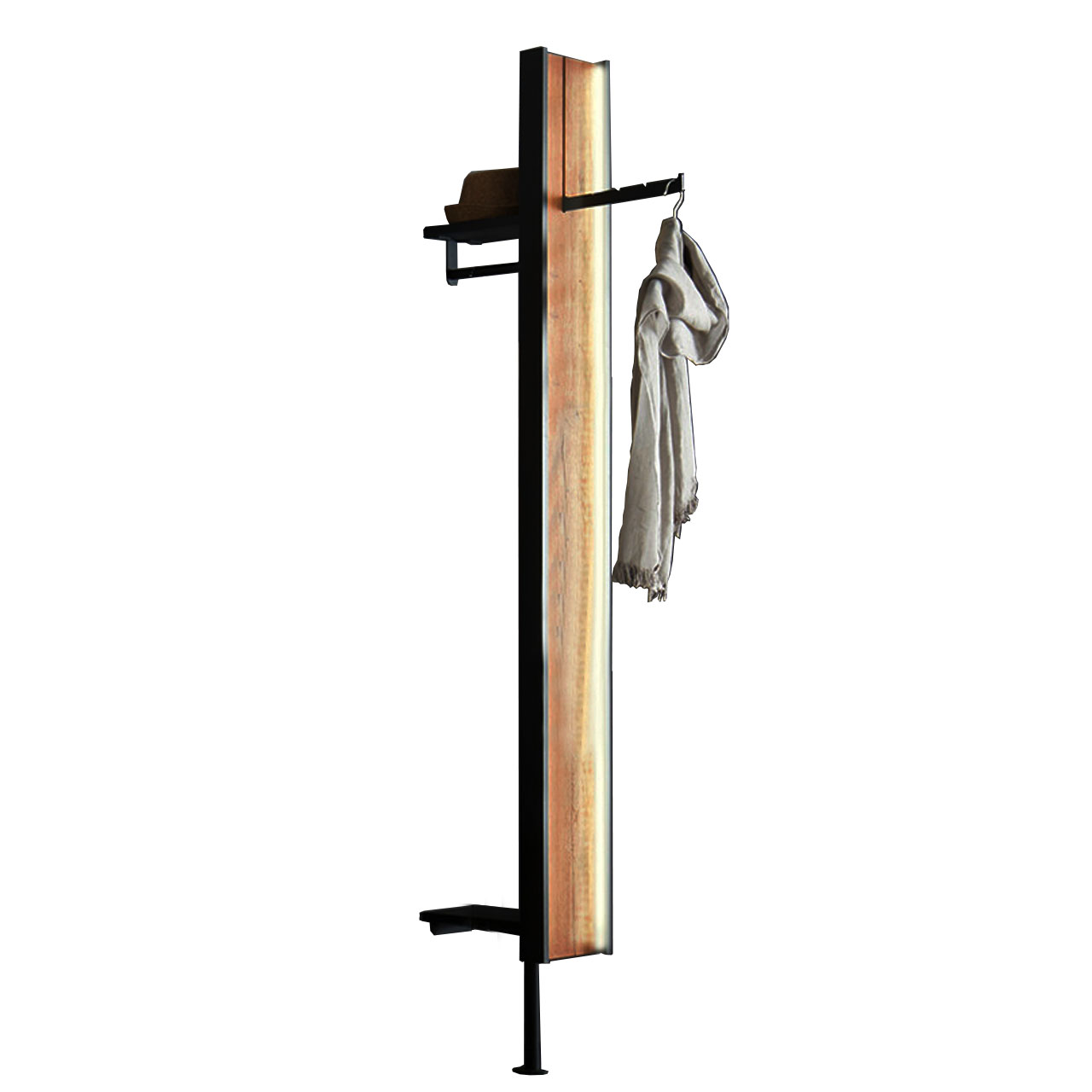 Hartmann CAYA Garderoben - Wandgarderobe 7140-5028 Moderne, schmale Wandgarderobe aus edler Riffeiche eingefasst in Metallrahen, mit Metallstandfuß, Kleiderstange und Mantelhaken im Metall anthrazit und Holz-Ablagefächer.