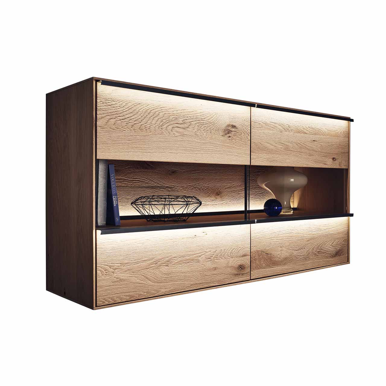 Hängeschrank aus massiver Kerneiche mit Glastüren