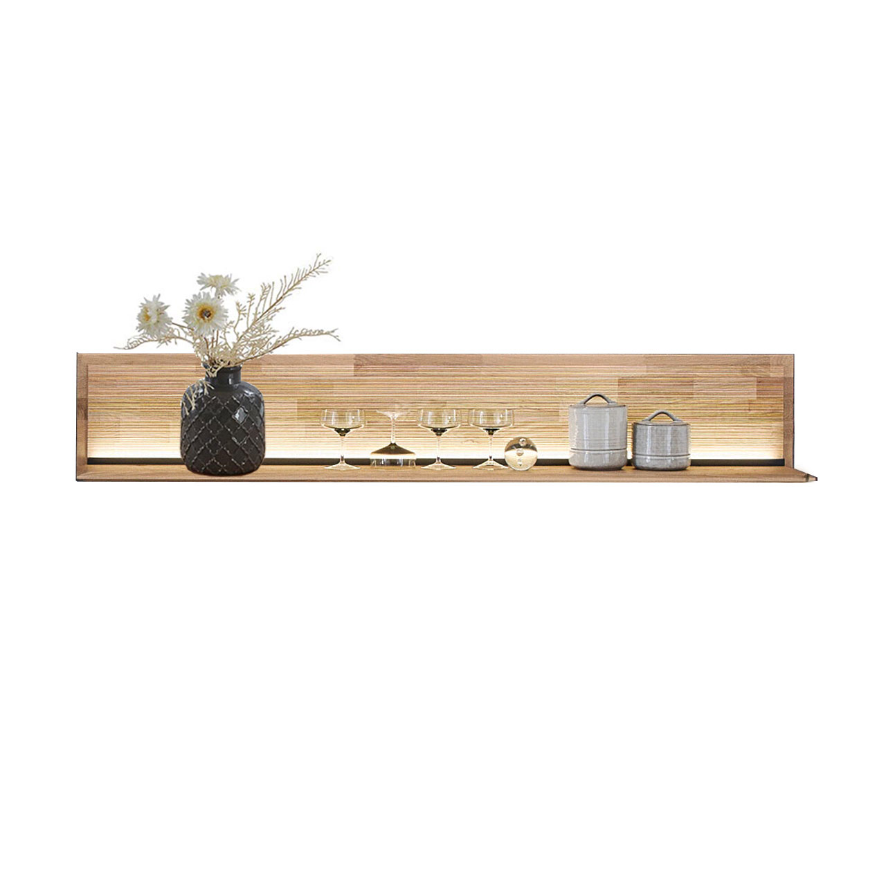 Hartmann VIDA - Wandpaneel 8630-1154 - Kerneiche Natur Modernes Wandregal aus massivem Holz mit geschroppter Rückwand und Holzablageboden - Breite 154cm.
