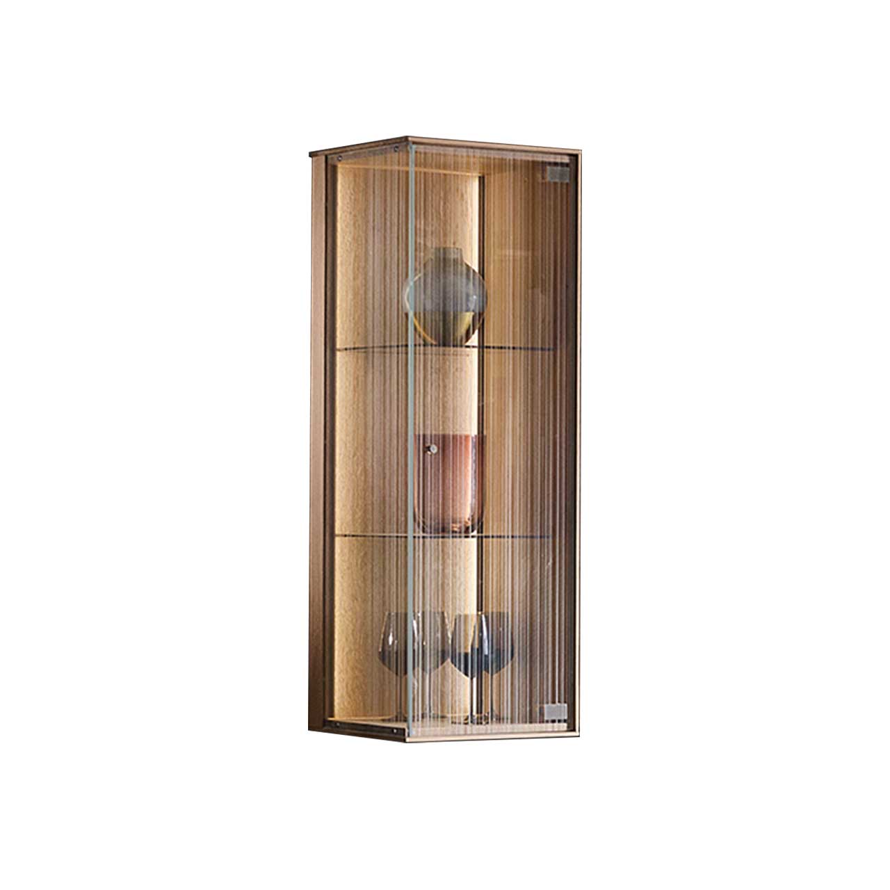 LINEA Leonardo Living - Hänge-Vitrine 8540-6041 Edle, beleuchtete Hängevitrine aus Kerneiche Natur mit Tür aus satiniertem Glas.