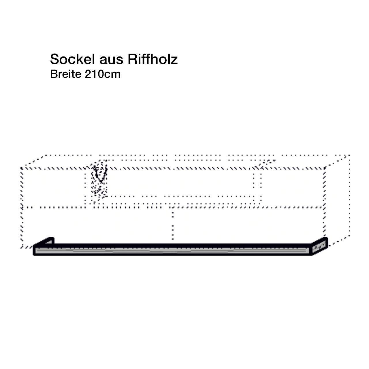 Strichzeichnung eines Lowboards mit Sockel