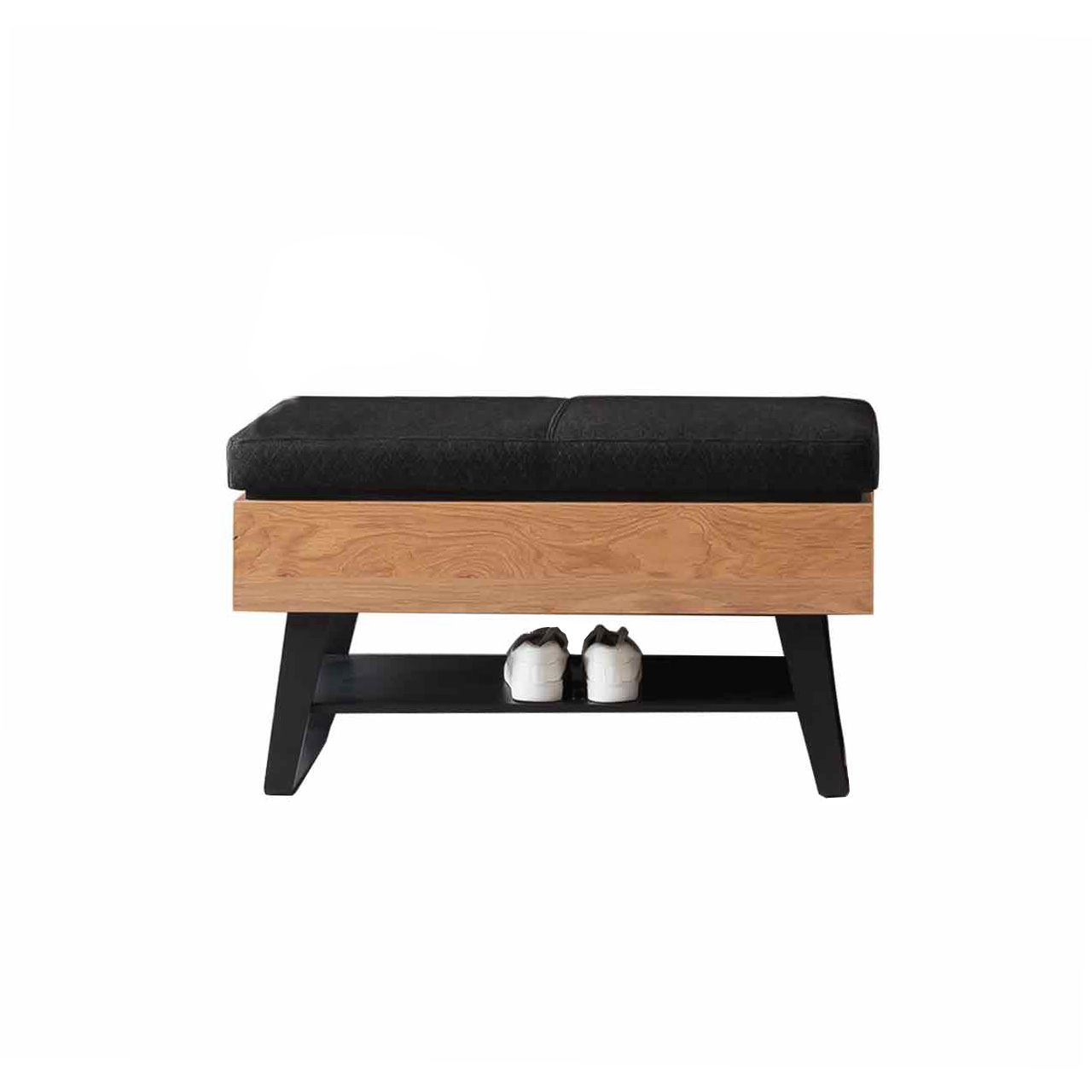 Hartmann SALVO Garderoben - Sitzbank 8550G-3081 - Kerneiche Natur und Metall Moderne Sitzbank aus massiver Kerneiche Natur mit aufklappbarer Polstersitzfläche in Anthrazit, zwei Metallkufen und einem Ablageboden.