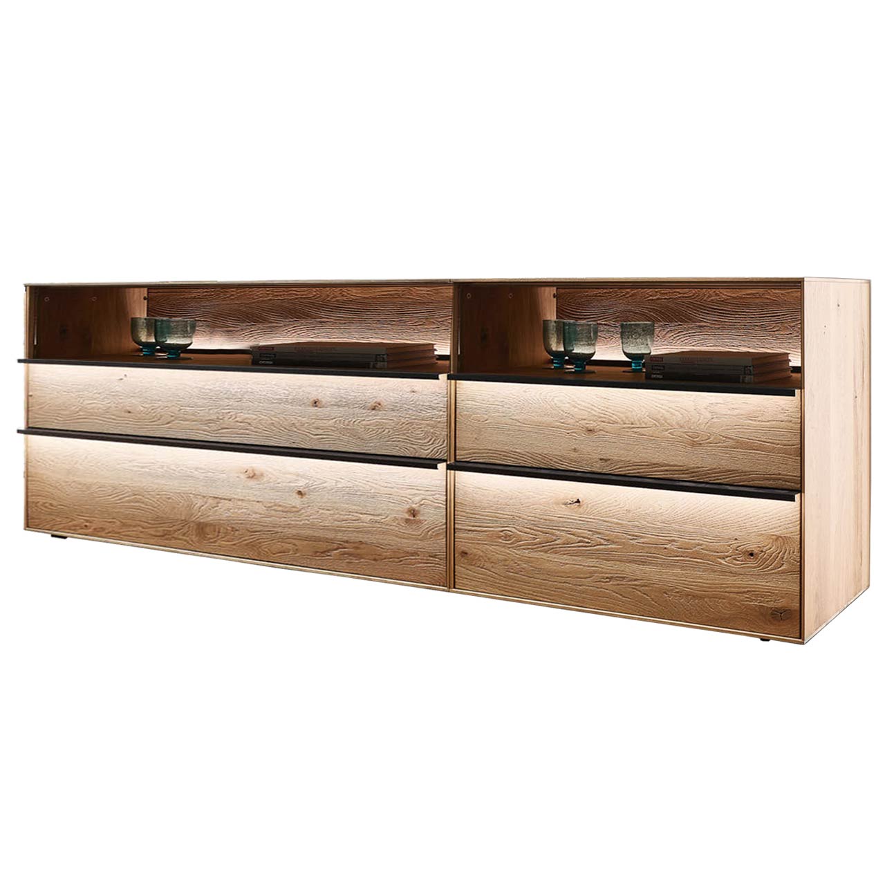 hartmann_ANEA_8530-4288.re_sideboardkombination Sideboard aus massiver Kerneiche Natur mit 4 Schubkästen & Glasfront