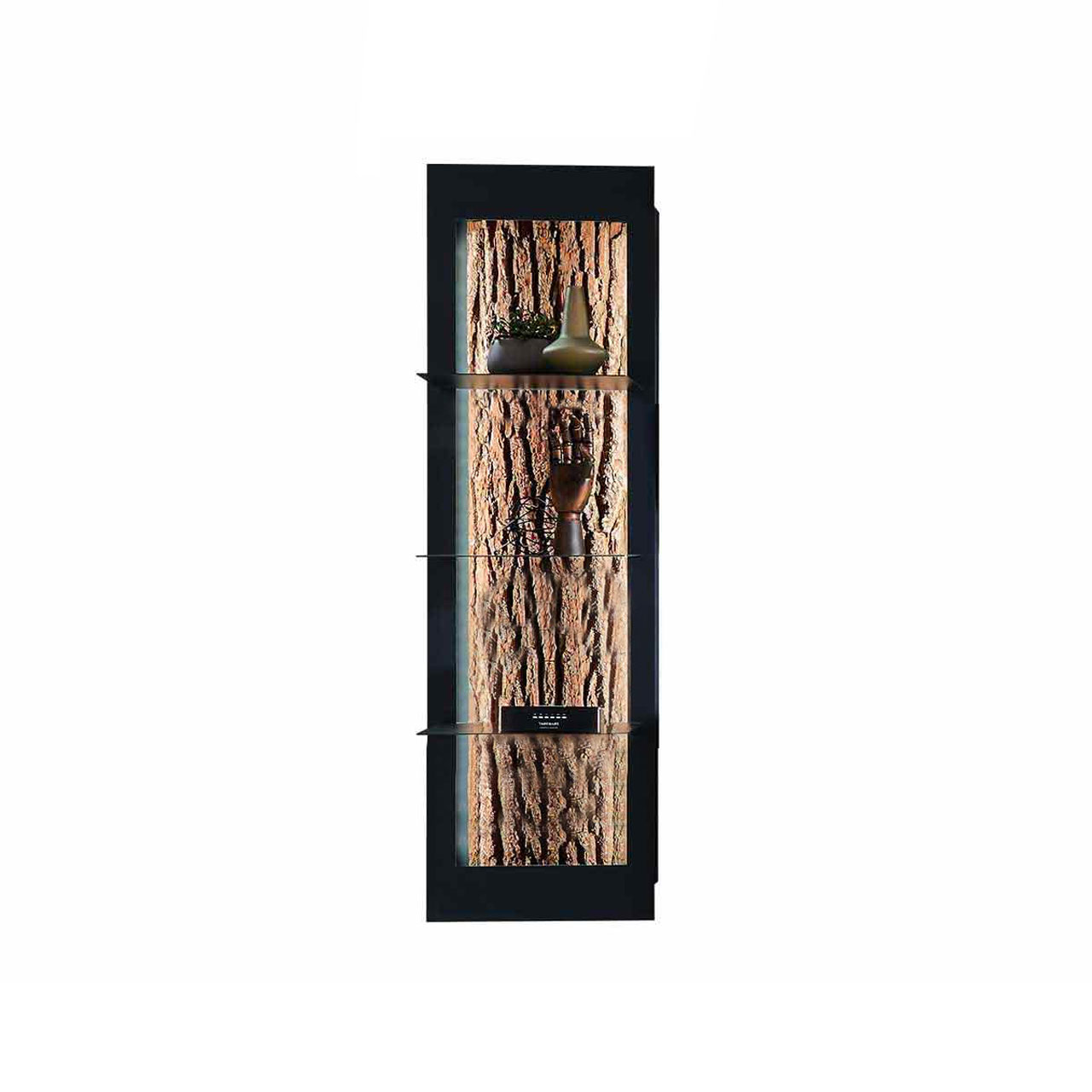 Hartmann SALVO Garderoben - Regalelement 8550G-7031 - Metall anthrazit und Baumrinde Modernes Wandregal mit Rahmen und drei Ablageböden in Metall Anthrazit und beleuchteter Rückwand mit Baumrinden-Akzent.