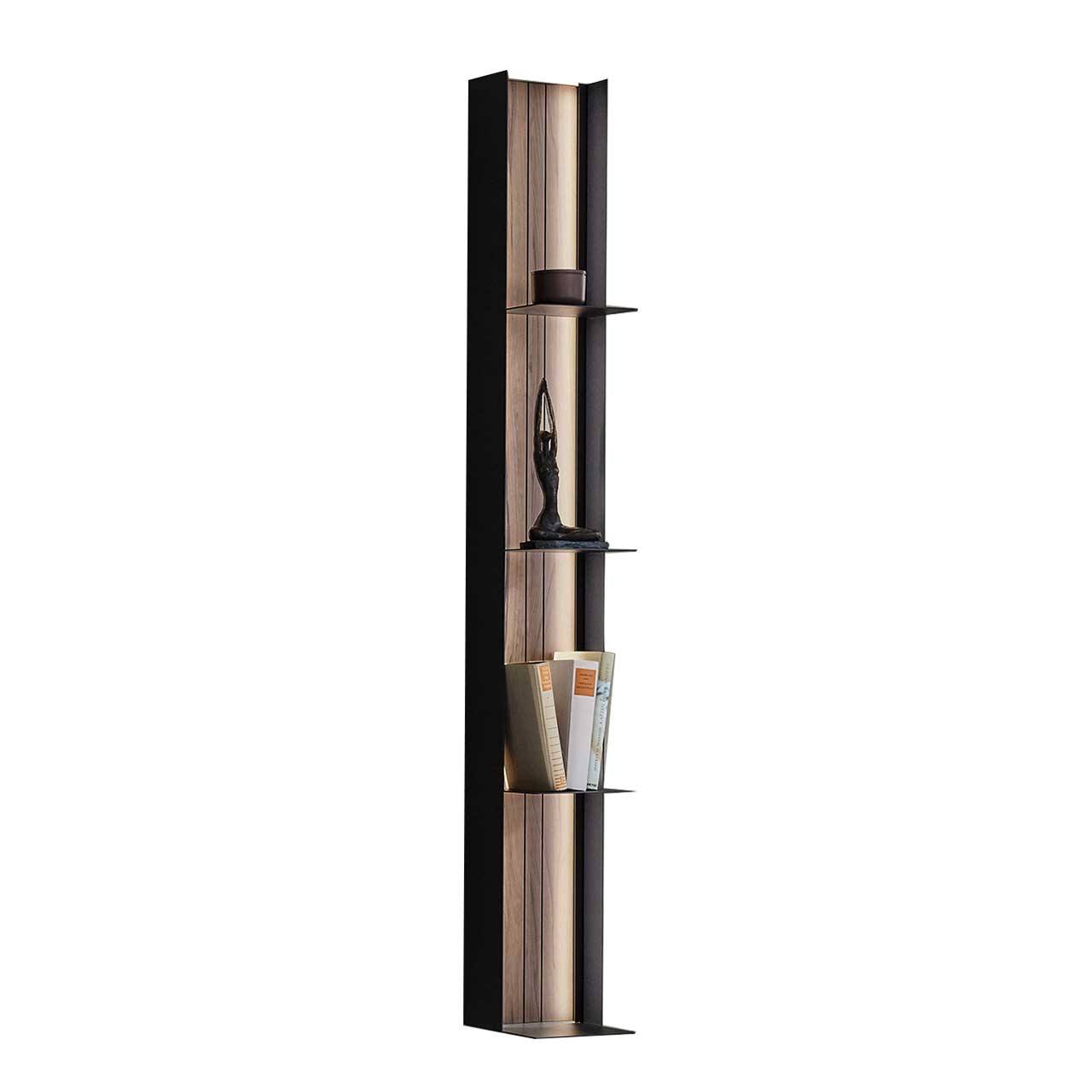 Hartmann AUDRA - Metallregal 5610-8021 - Anthrazit und Altholzbuche Uyaa Modernes Wandregal aus Metall anthrazit mit vier Metallablageböden und beleuchteter Holzrückwand in edler Altholzbuche Uyaa.