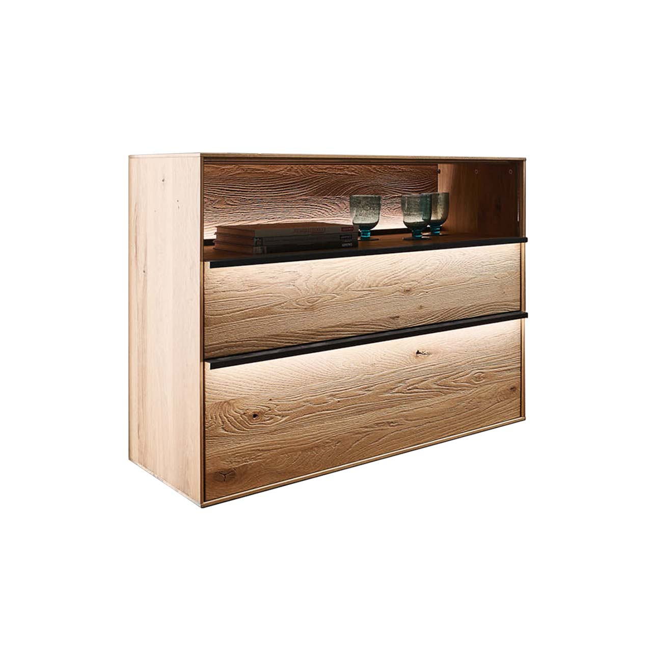 Anbauelement aus massiver Kerneiche Natur & Glas