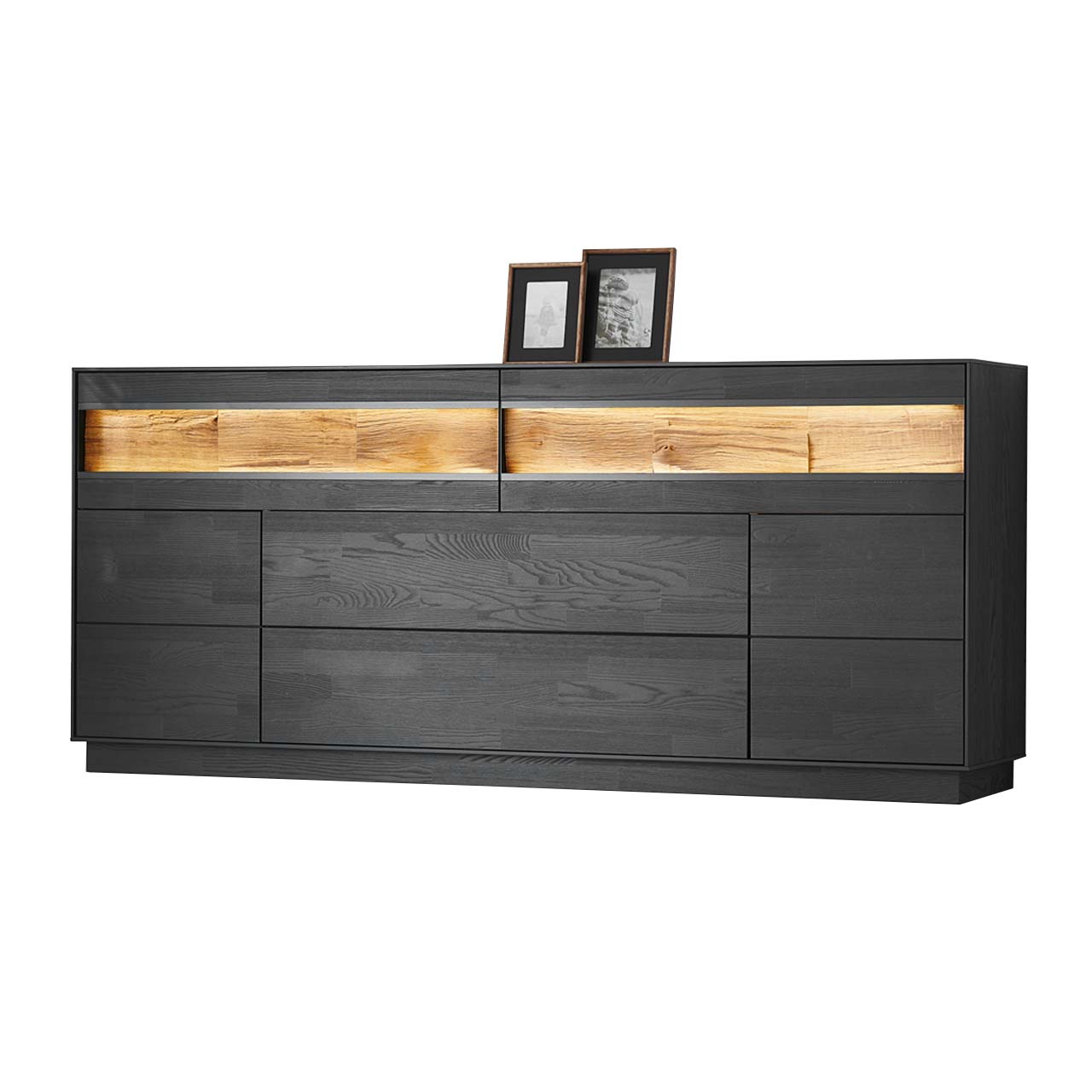 HM_KILVA_9610-4195_Sideboard_1280x1280 Modernes Sideboard aus massiver Kernesche anthrazit mit Spaltholz-Akzent