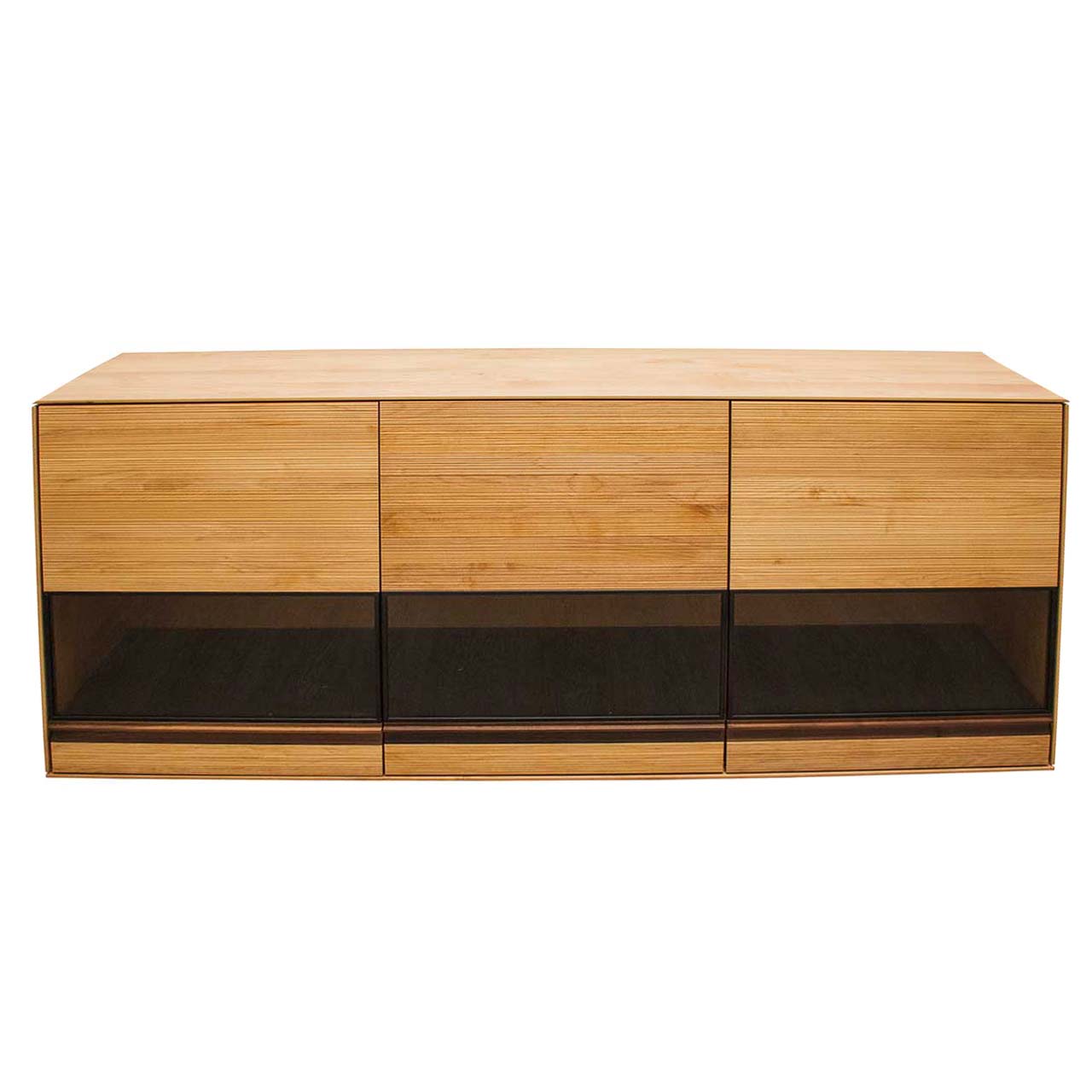 Hartmann SALE Möbel - ZENON Hängeschrank 6450-4518 / Front-Ansicht Hängeschrank aus massivem Holz mit drei Türen, unterer Bereich mit Glasfront in dunklem Parsolglas Bronze.