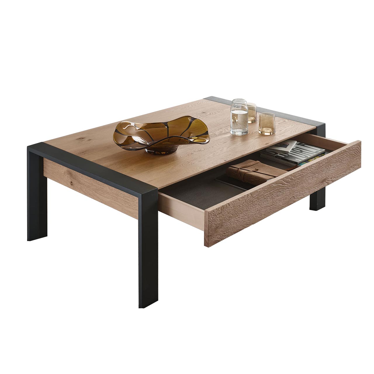 hartmann_ANEA_8530-1446_couchtisch.offen Couchtisch mit Schubkasten aus massiver Kerneiche Natur