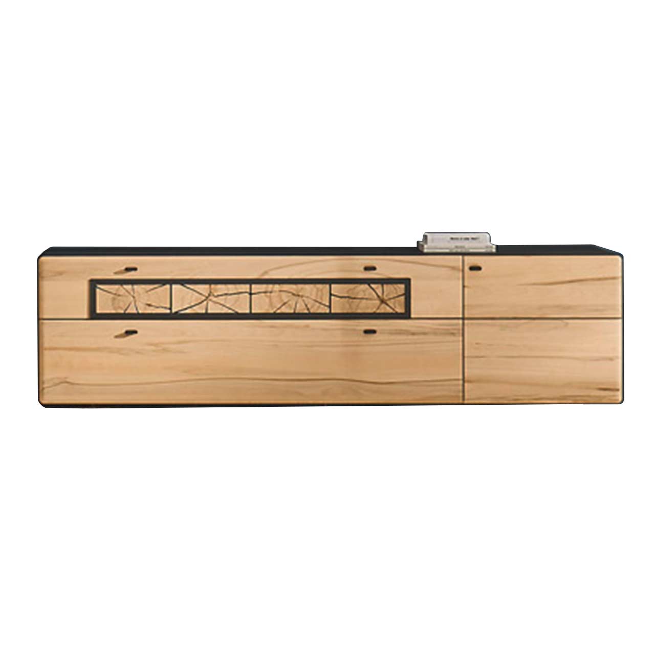 Hartmann KNUD 5580-3218 Lowboard Edles Lowboard aus Kernbuche mit anthrazit lackierten Korpus, oben und Seiten. Angeordnet mit zwei langen Schubkästen links und einer Holztür rechts. Front des oberen Schubkastens mit vier nebeneinander angeordneten Hirnholzscheiben.
