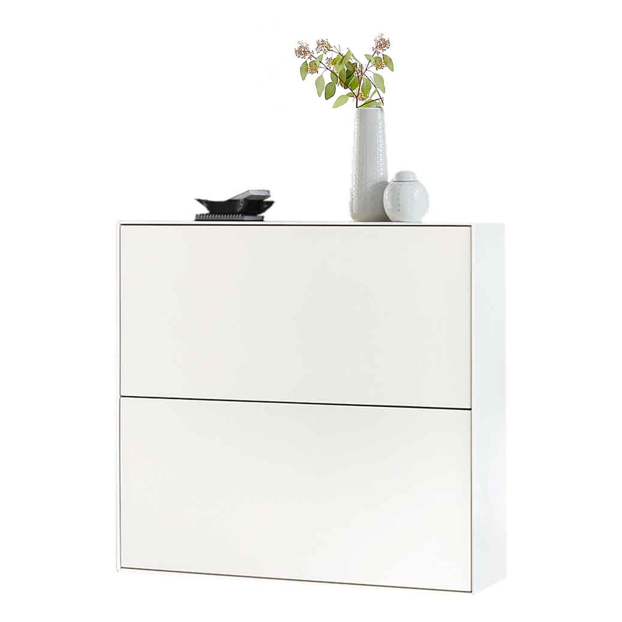 Hartmann SALVO Garderoben - Schuhschrank 8550G-4097 - Kernbirke weiß Lack Schlichter Schuhkipper aus massiver Kernbirke in Lack weiß mit zwei Klappen, hängend - Breite 98cm.