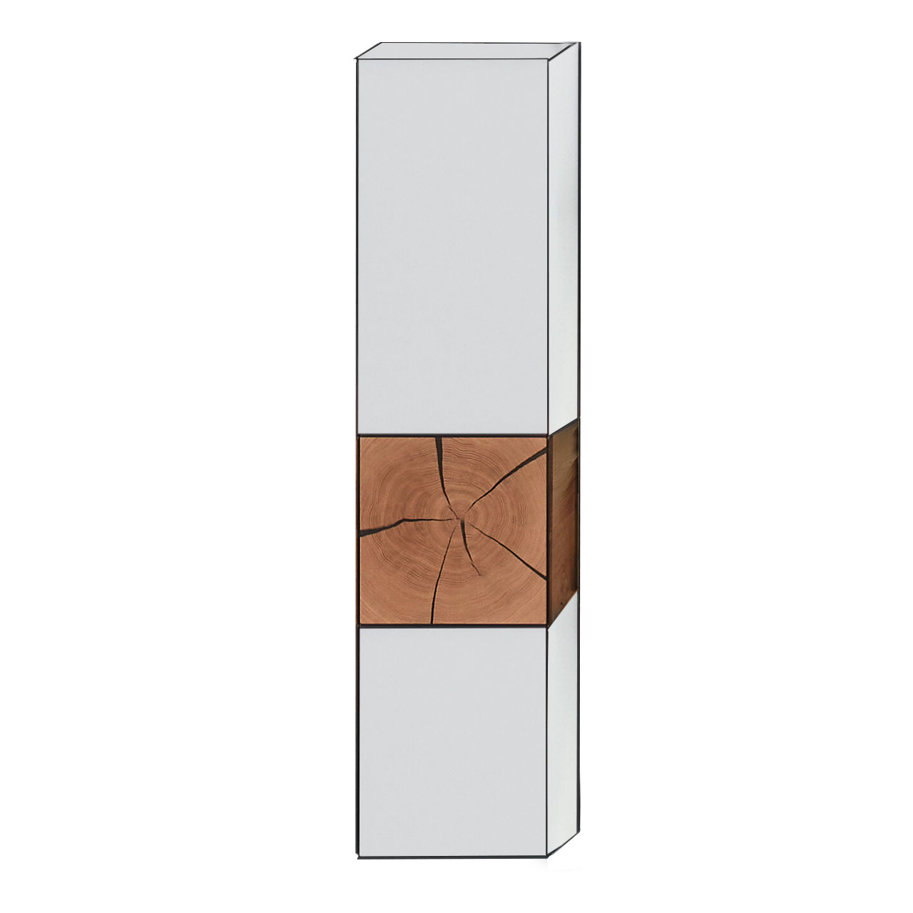 Hartmann CAYA - Hängeschrank 7170-6035W - Türanschlag links Moderner Hängeschrank aus massiver Kerneiche Umato mit Mattglas weiß Fronten und einer im unteren Drittel platzierten rechteckigen Hirnholzscheibe