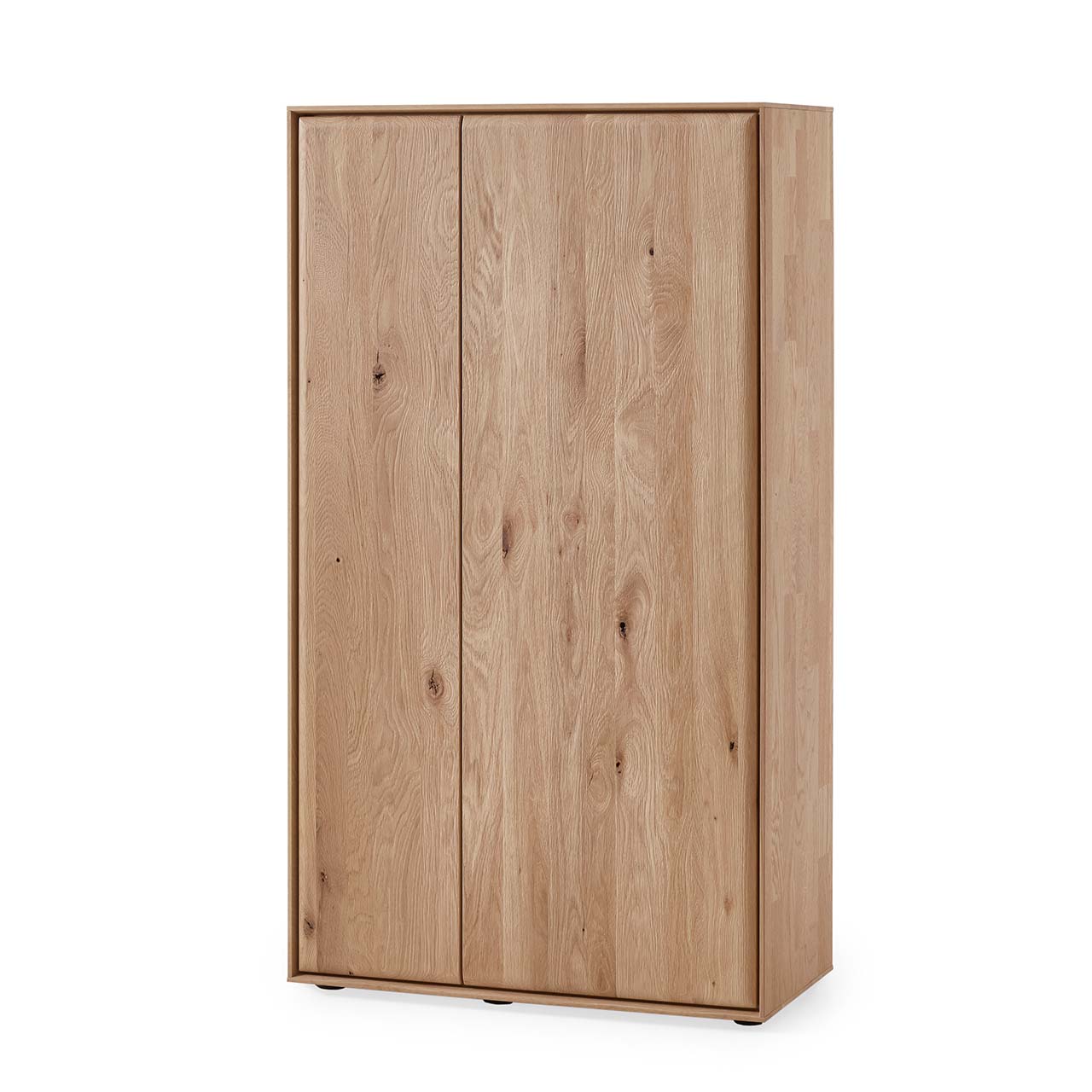 Hartmann VALA - Highboard rechts 8640-7084 - Kerneiche Natur Schlichtes Highboard aus massivem Eichenholz mit einer schmalen Tür links und einer breiten Tür rechts. Beide Türen sind geschlossen.