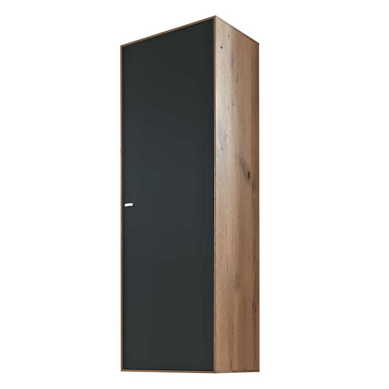 Schlichter Hängeschrank aus massiver Kerneiche Umato mit einer Holztür mit Mattglas anthrazit Front.