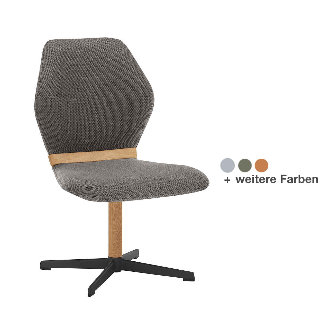 Hartmann NATURZEIT 7100E/8400E - 1334 Stuhl Clara - mit Holz/Metallgestell HM2 Moderner Esszimmerstuhl ohne Lehnen mit gepolsteter Sitzfläche und Rückenlehne in grauem Stoff, mit Holzapplikation im Lendenbereich und Vier-Fuß-Gestell Metall Anthrazit & Holz in moderner Kreuzform.