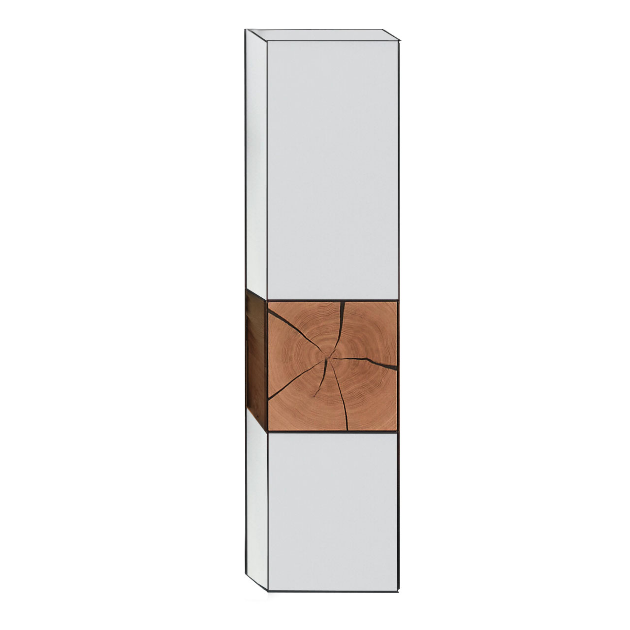 Hartmann CAYA - Hängeschrank 7170-6036W - Türanschlag rechts Moderner Hängeschrank aus massiver Kerneiche Umato mit Mattglas weiß Fronten und einer im unteren Drittel platzierten rechteckigen Hirnholzscheibe.