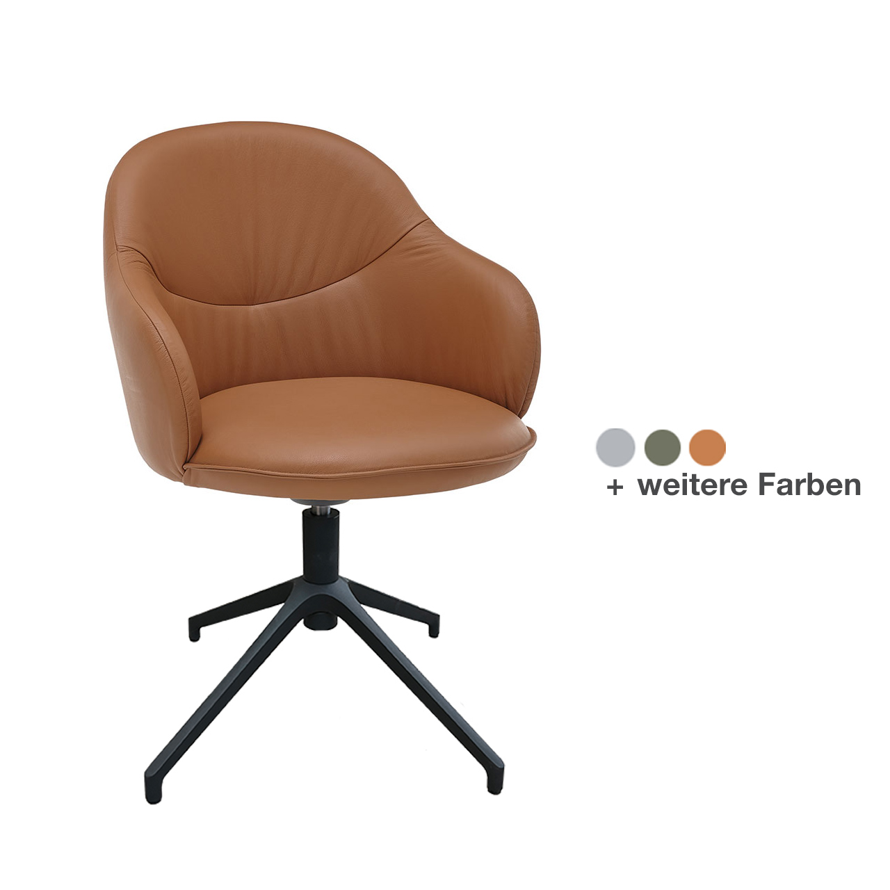 Hartmann NATURZEIT 7100E/8400E - 1720 Esszimmerstuhl Rico - mit Metallgestell M2 Moderner, gepolsterter Esszimmerstuhl mit cognacfarbenem Lederbezug und Vier-Fuß-Stativ Gestell in Metall anthrazit mit Drehrückholfunktion - in Frontansicht