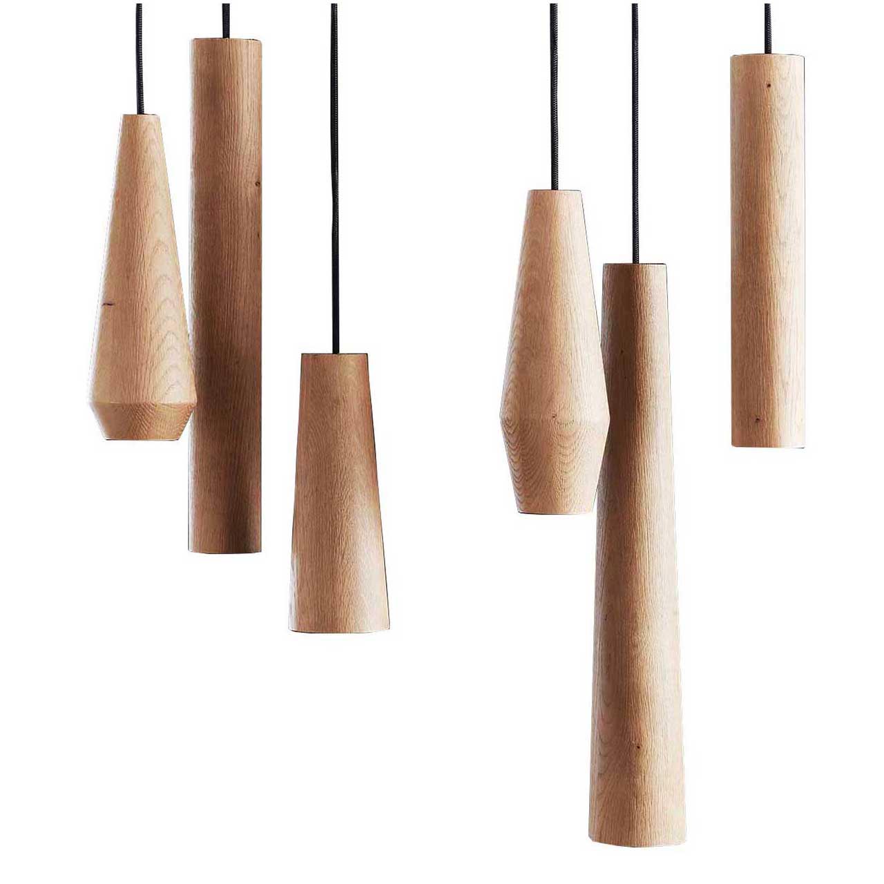 Pendellampen-Set mit 6 Leuchten aus massiver Kerneiche Natur
