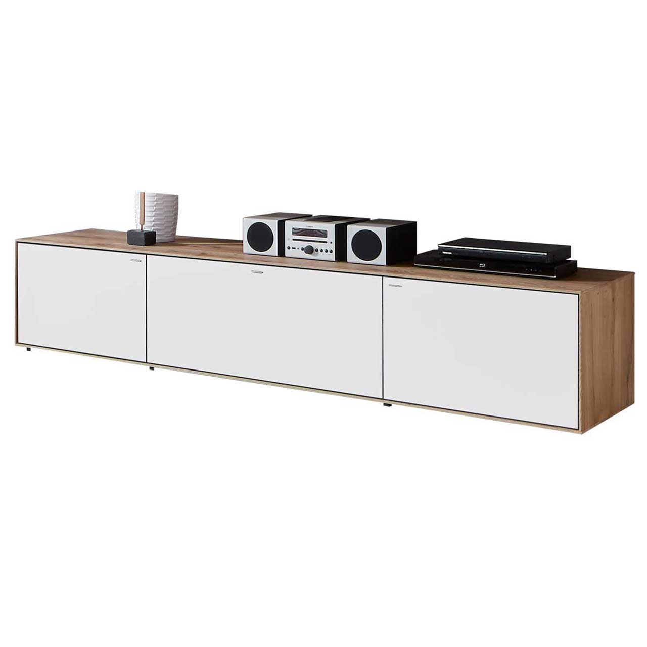 Milieubild Hartmann CAYA - Lowboard 7170-2206W Langes, schlichtes Lowboard aus massiver Kerneiche Umato mit Mattglas weiß Front.