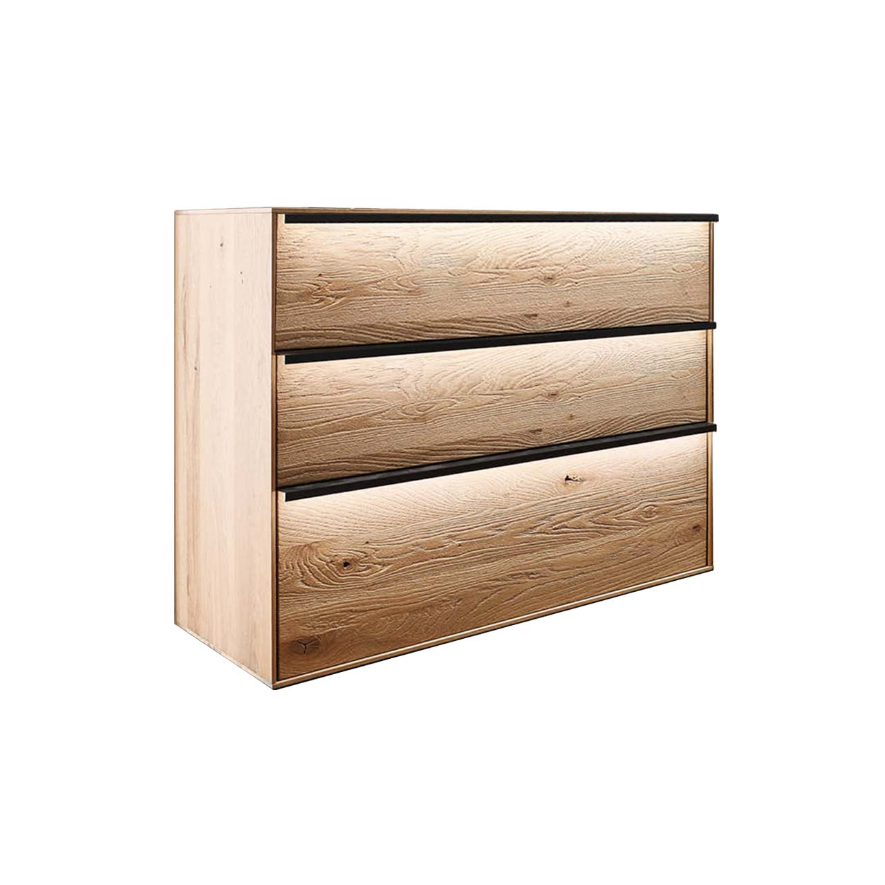 hartmann_ANEA_8530-4091_low-sideboard-anbau Anbauelement aus massiver Kerneiche Natur mit 2 Schubkästen & 1 Klappe und optionaler Griffbeleuchtung