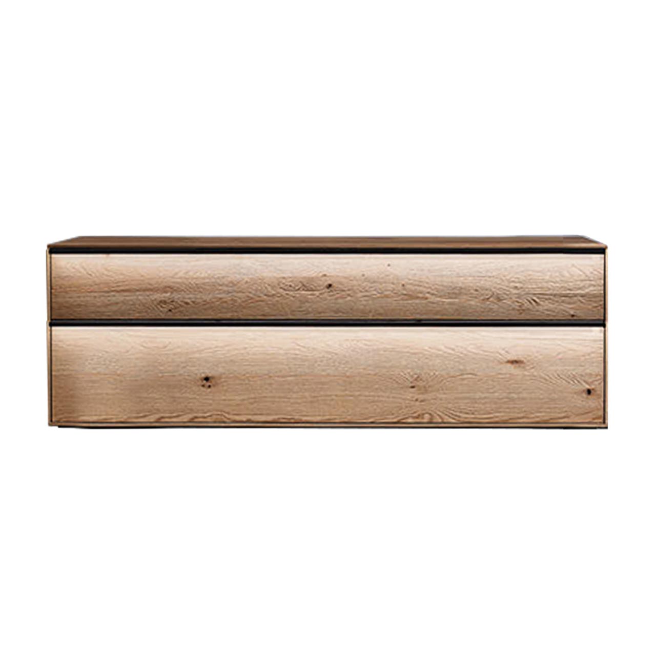 TV-Board aus massiver Kerneiche mit Schubkasten & Klappe und optionaler Griffbeleuchtung