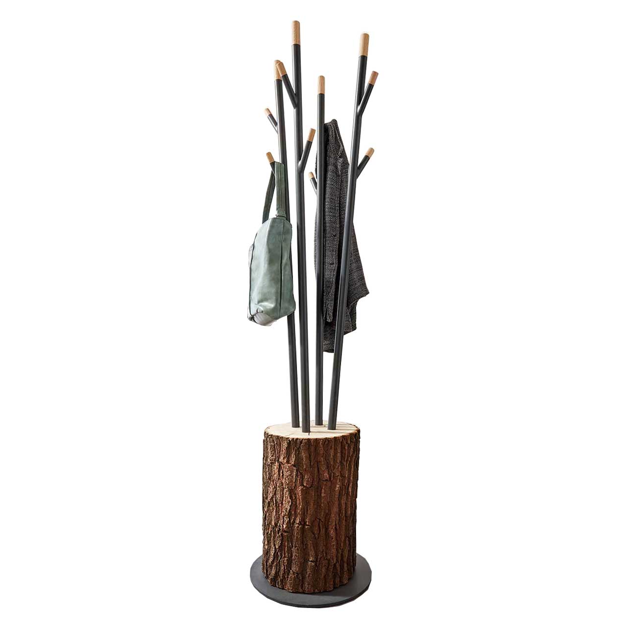Hartmann CAYA Garderoben - Garderobenbaum 7140-9059 Ausgefallener Kleiderständer im Baum-Design mit fünf, langen Metallstangen und Haken in Form von Ästen befestigt auf massivem, runden Holzstamm mit echter Baumrinde.