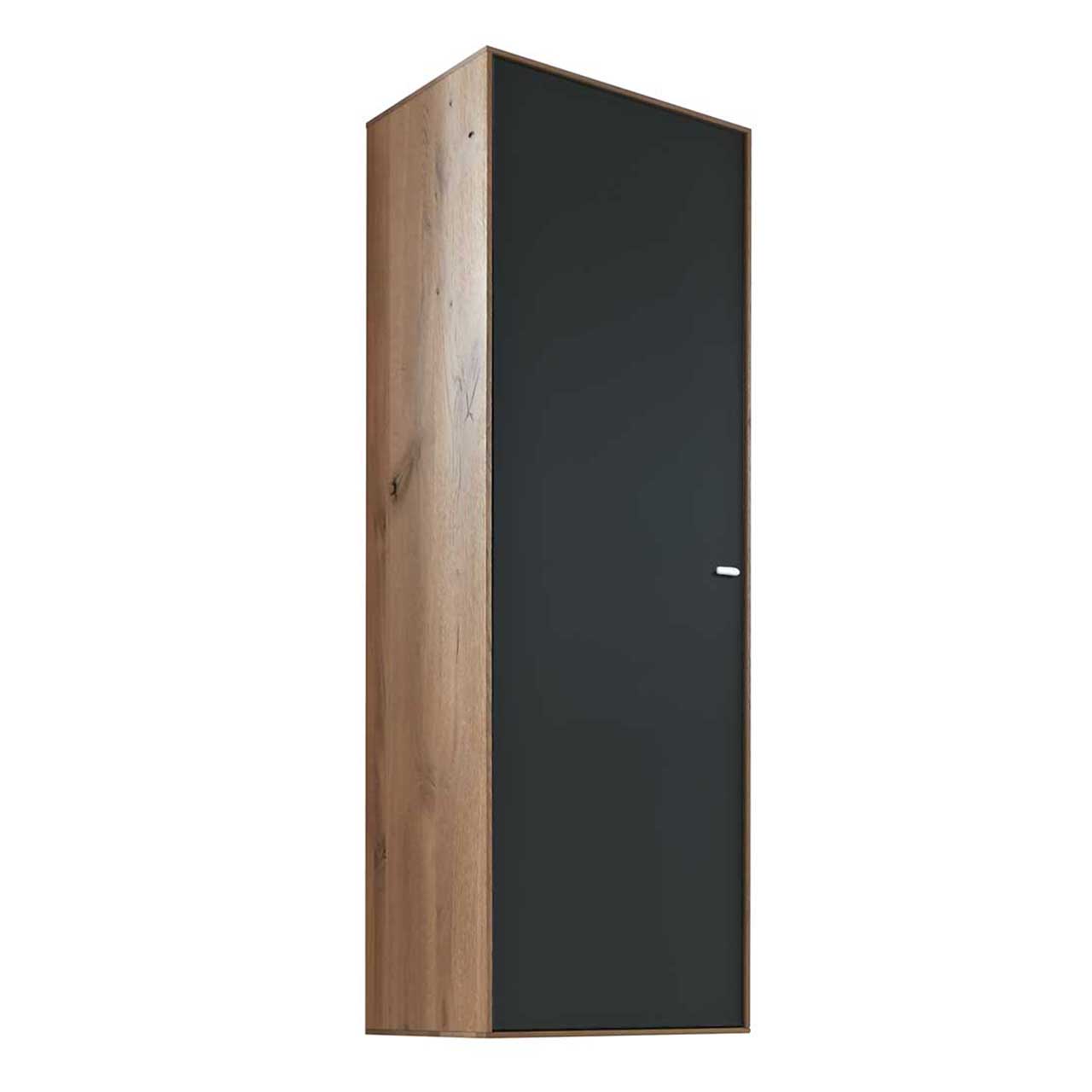 Schlichter Hängeschrank aus massiver Kerneiche Umato mit einer Holztür mit Mattglas anthrazit Front.