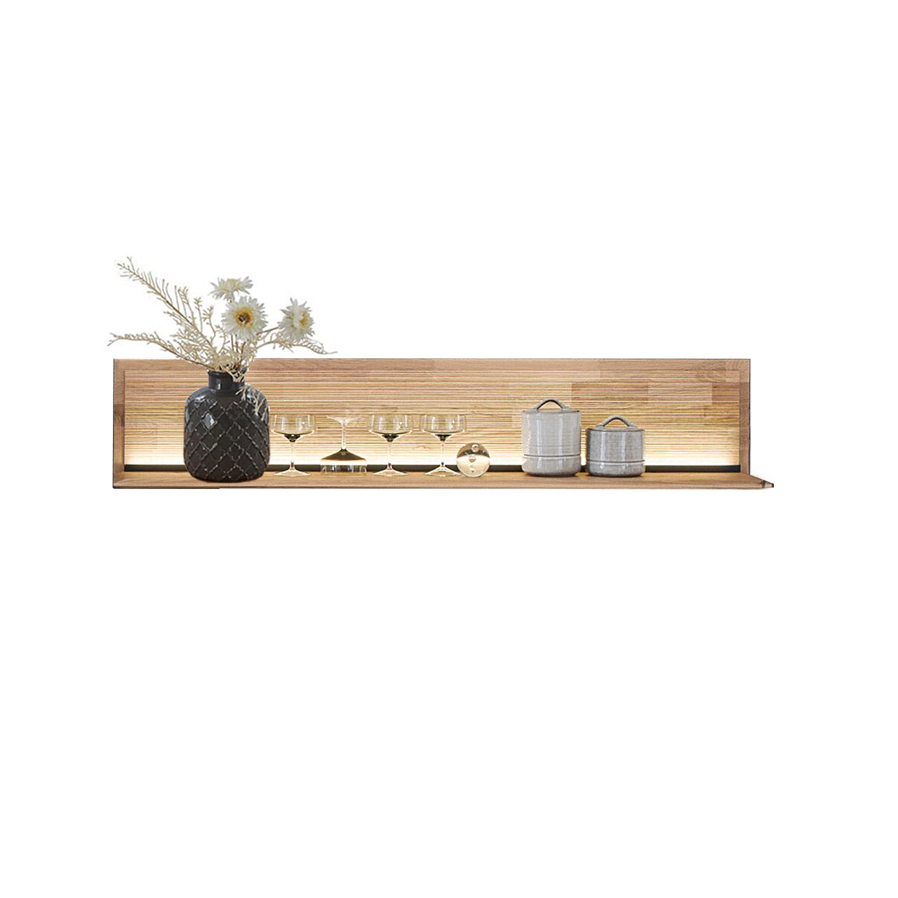 Hartmann VIDA - Wandpaneel 8630-1134 - Kerneiche Natur Modernes Wandregal aus massivem Holz mit geschroppter Rückwand und Holzablageboden - Breite 139cm.