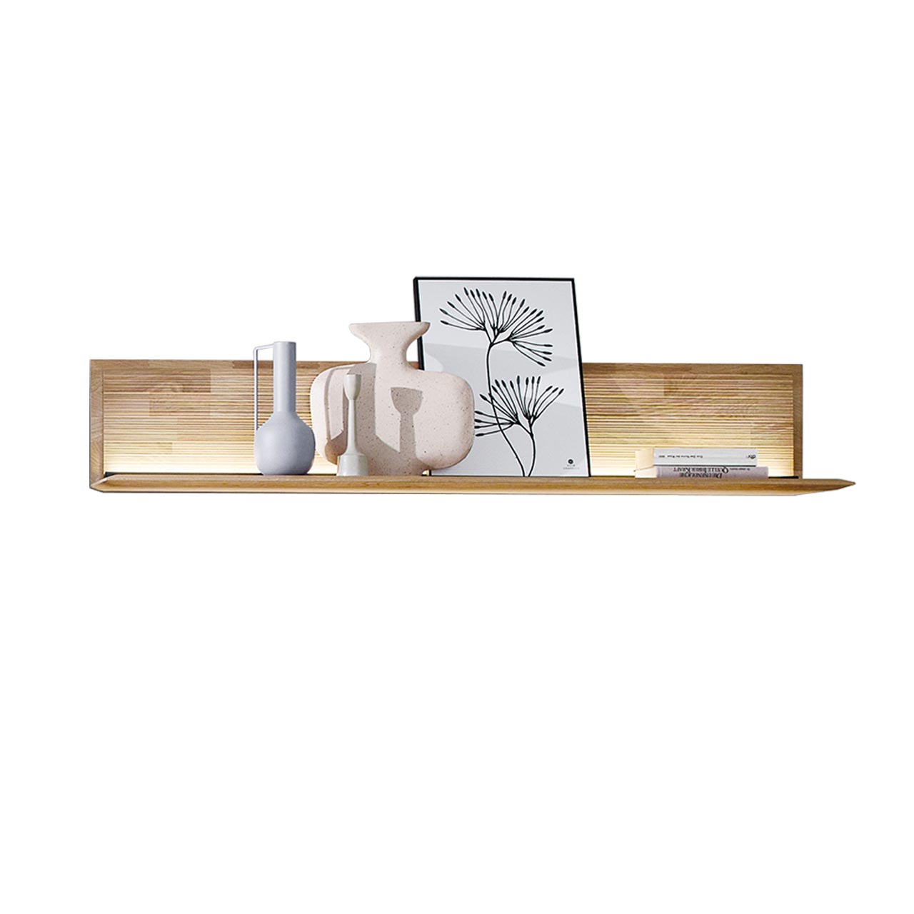 Hartmann VALA - Wandpaneel 8640-1154 - Kerneiche Natur geschoppt Modernes Wandregal aus massivem Holz mit geschroppter Rückwand und Holzablageboden - Breite 154cm.