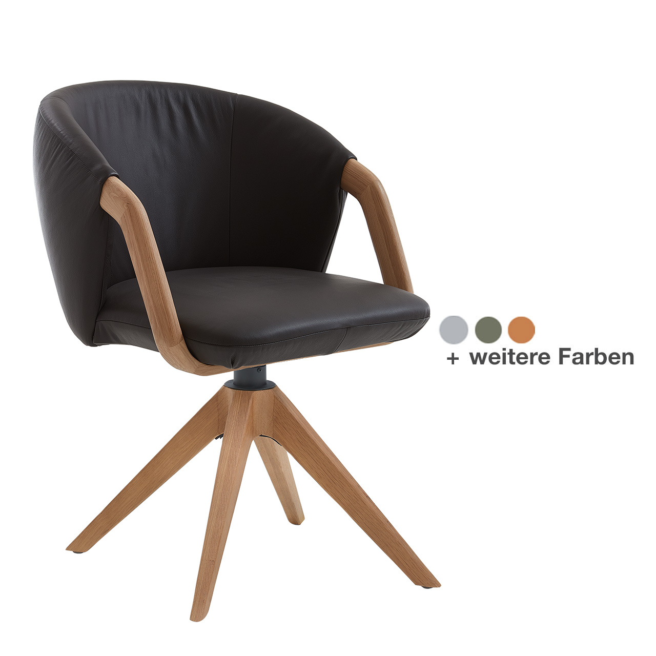 Hartmann Esszimmer-Möbel SVEA - Stuhl Laila 8660-1743 - Holzgestell, Bezug Leder schwarz Moderner Esszimmerstuhl mit gepolstertem Sitz und Rücken in schwarzem Leder sowie geschwungenen Holzlehnen auf Vier-Fuß-Holzgestell.