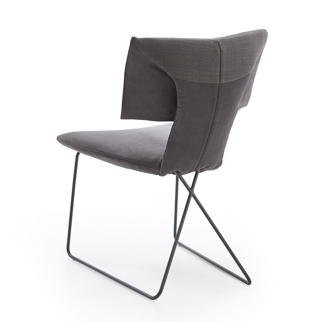 Hartmann Esszimmer-Möbel SVEA - Stuhl Ella 8660-1705 mit Drahtgestell, Bezug anthrazit Moderner Esszimmerstuhl ohne Lehnen in anthrazitfarbenem Stoffbezug mit extra breiter gepolsterter Schulter/Rückenpartie und filigranem Drahtgestell in Anthrazit - in Rückansicht.