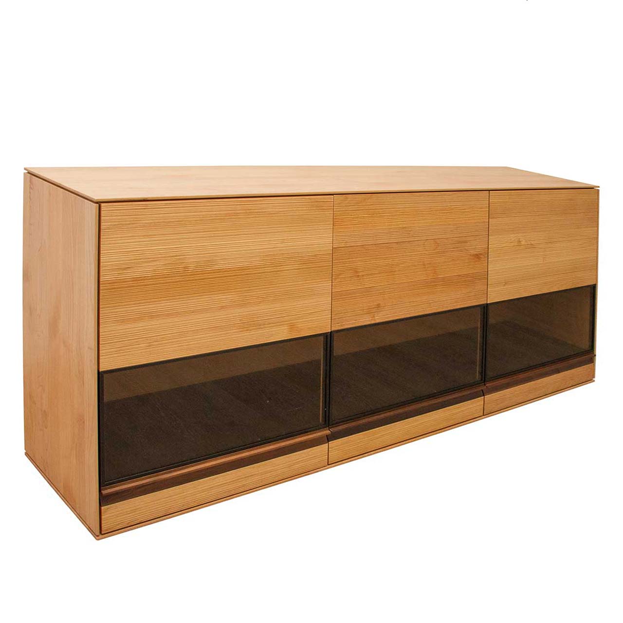 Hartmann SALE Möbel - ZENON Hängeschrank 6450-4518 / Seitliche Ansicht Hängeschrank aus massivem Holz mit drei Türen, unterer Bereich mit Glasfront in dunklem Parsolglas Bronze.