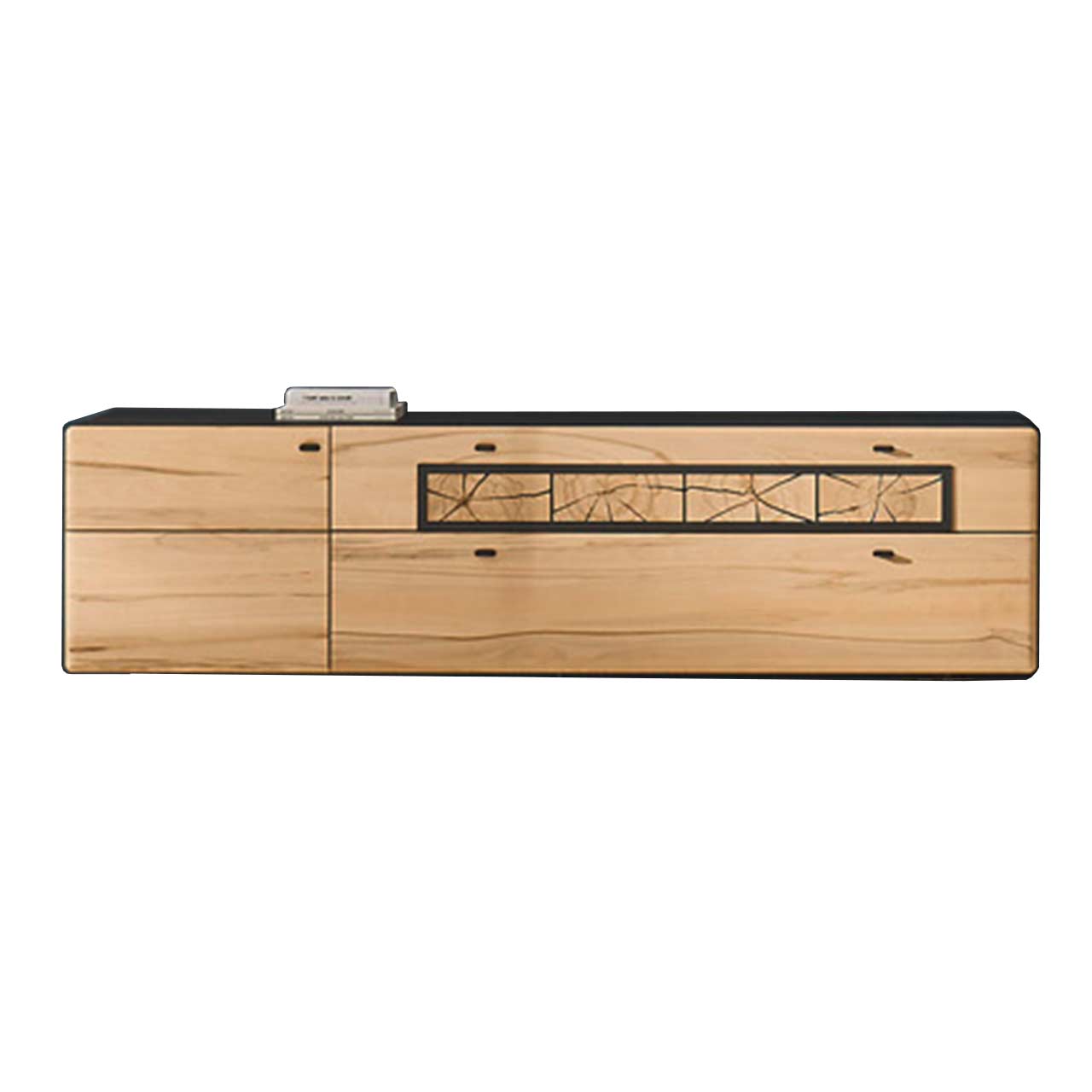 Hartmann KNUD 5580-3217 Lowboard Edles Lowboard aus Kernbuche mit anthrazit lackierten Korpus, oben und Seiten. Angeordnet mit einer Holztür links und zwei langen Schubkästen rechts. Front des oberen Schubkastens mit vier nebeneinander angeordneten Hirnholzscheiben.