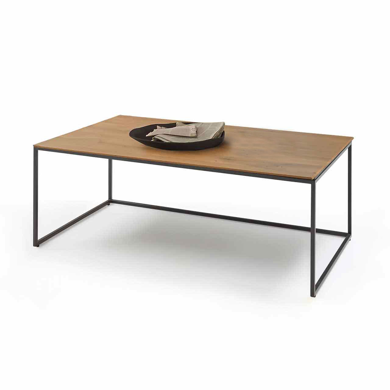 hartmann_ANEA_8530-1421_beistelltisch Rechteckiger Beistelltisch mit Holzplatte auf schlichtem Metallgestell in schwarz