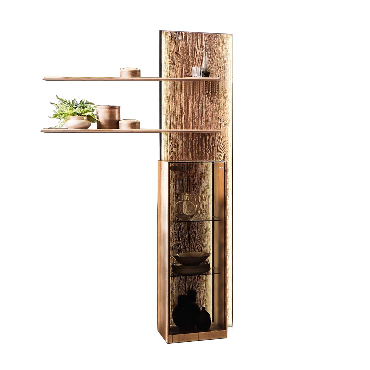 hartmann_BENJO_7220W-0131_wandpaneel.mit.standvitrine Holzpaneel mit integrierter Vitrine
