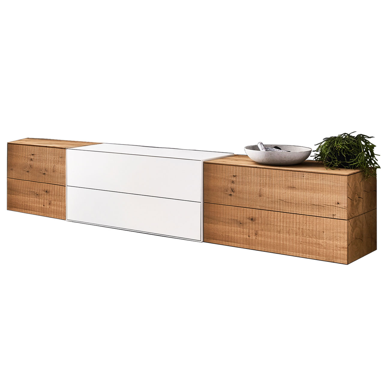 Lowboard aus massivem Holz mit Lack weiß