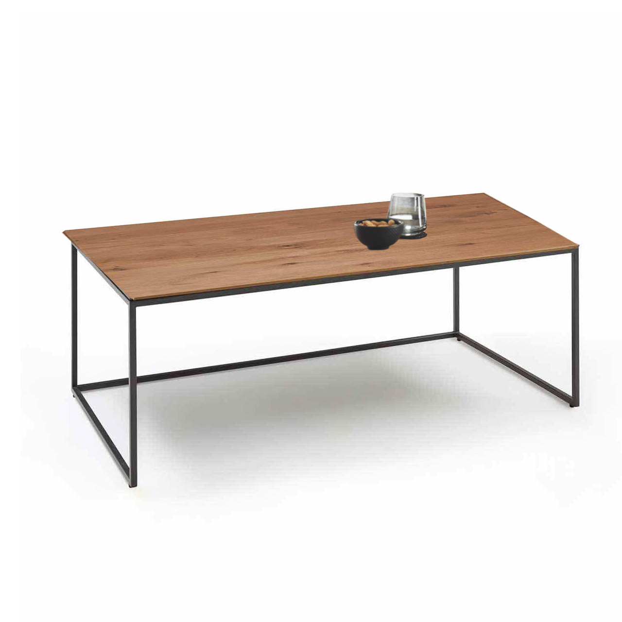 Hartmann TORIDO - Couchtisch 7270-1421 - rechteckig Moderner Couchtisch mit quadratischer Tischplatte aus Kerneiche Umato und filigranem Metallgestell in Anthrazit.