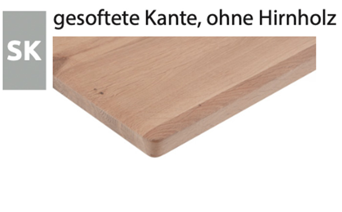 Hartmann Möbel - Tischkante SK gesoftete Kante, ohne Hirnholz SK - Tischkante: Esstischplatte mit sichtbarer Holzstruktur und gesofteter Tischkante ohne Hirnholzscheibe auf Tischmitte – zur Auswahl der Tischkanten bei Esstischen der Hartmann-Möbelserie NATURZEIT