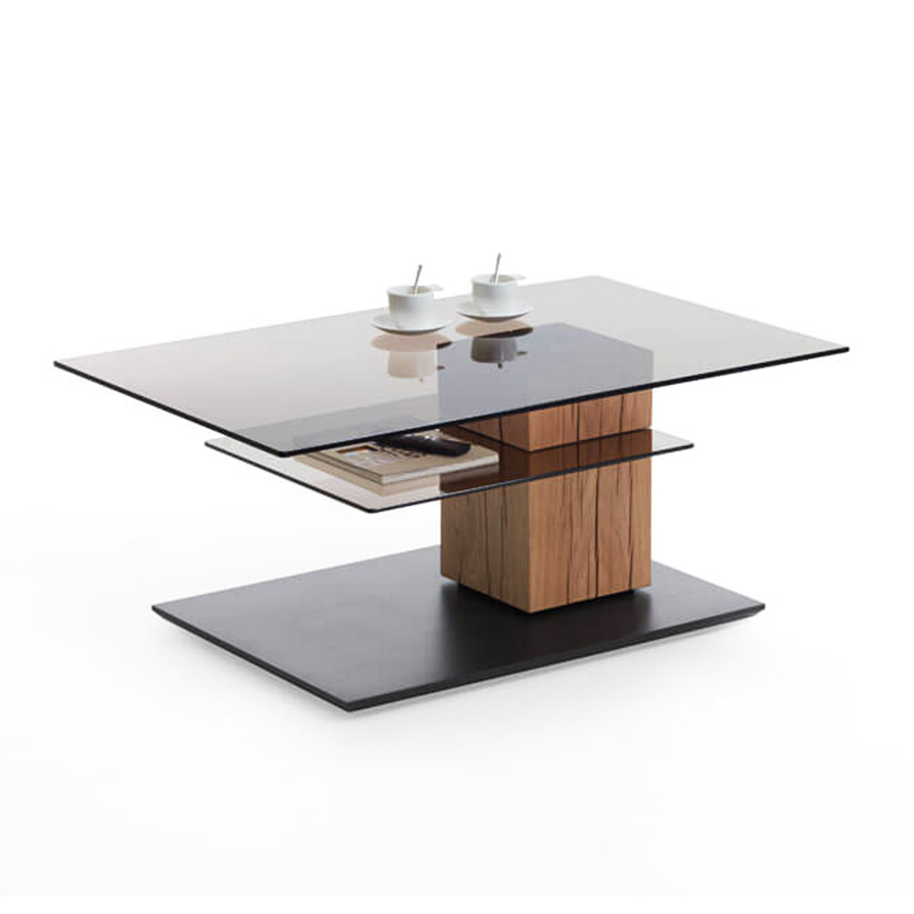 hartmann_BENJO_7220W-1405_couchtisch Couchtisch mit drehbarer Glasplatte und zusätzlicher Glasablage