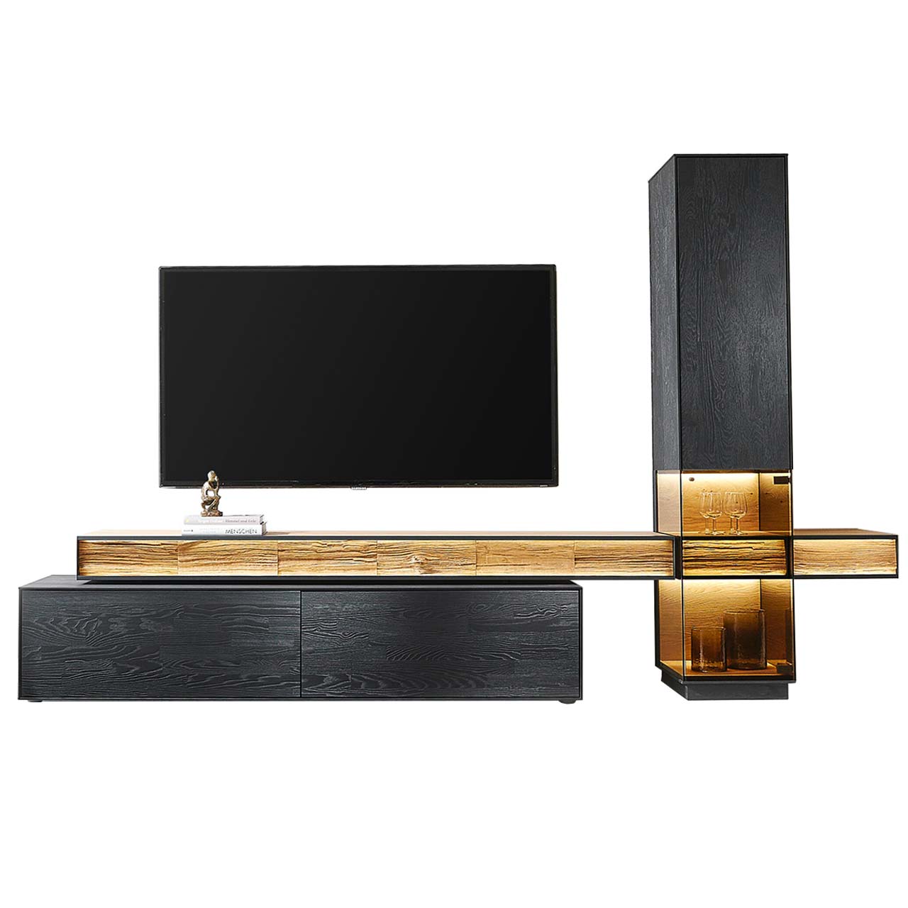 HM_KILVA_9610-Kombi-Nr-24_freigestellt_1280x1280 Moderne Wohnwand mit Materialmix aus Lack anthrazit mit Spaltholz-Akzenten und Parsolglas-Vitrinenausschnitten