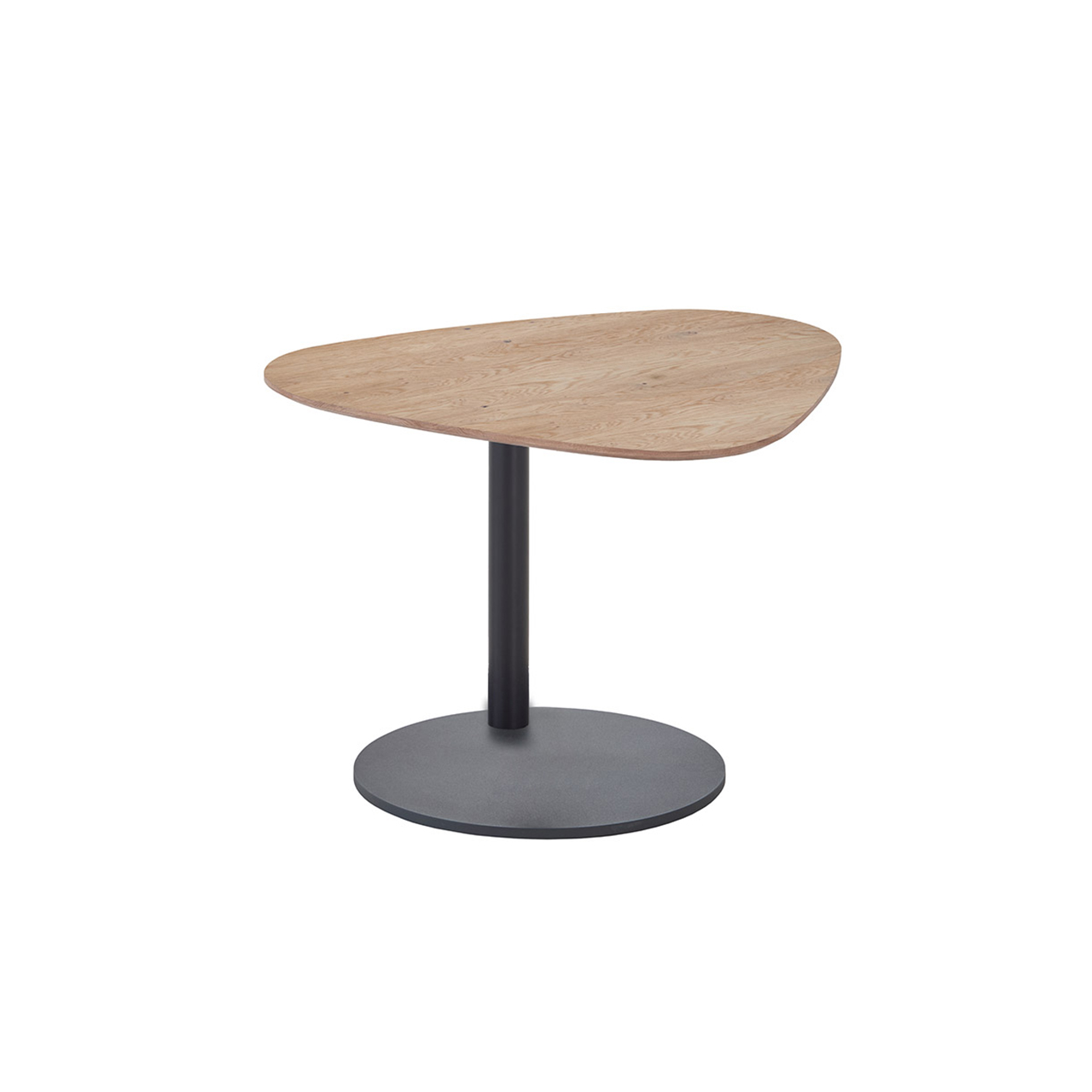 Hartmann Möbel SVEA - Couchtisch 8660-1462 - Kerneiche Natur / Metall anthrazit Moderner Couchtisch mit rasymmetrsicher, höhenverstellbarer Holzplatte in klassischer Kerneiche. Gerade nach oben verlaufende Metallsäule und runde Bodenplatte in Holz anthrazit.