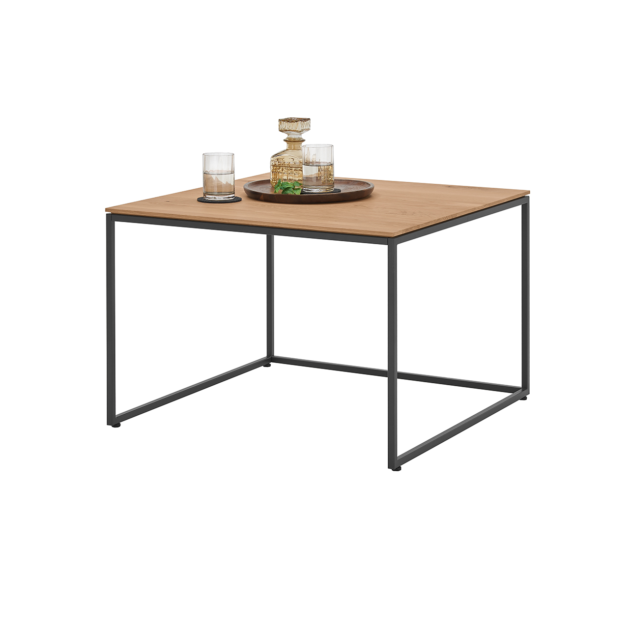Hartmann Möbel SVEA - Beistelltisch 8660-1420 - Kerneiche Natur / Metall anthrazit Moderner Couchtisch mit quadratischer Holztischplatte und filigranem Metallgestell in Anthrazit in Seitenansicht