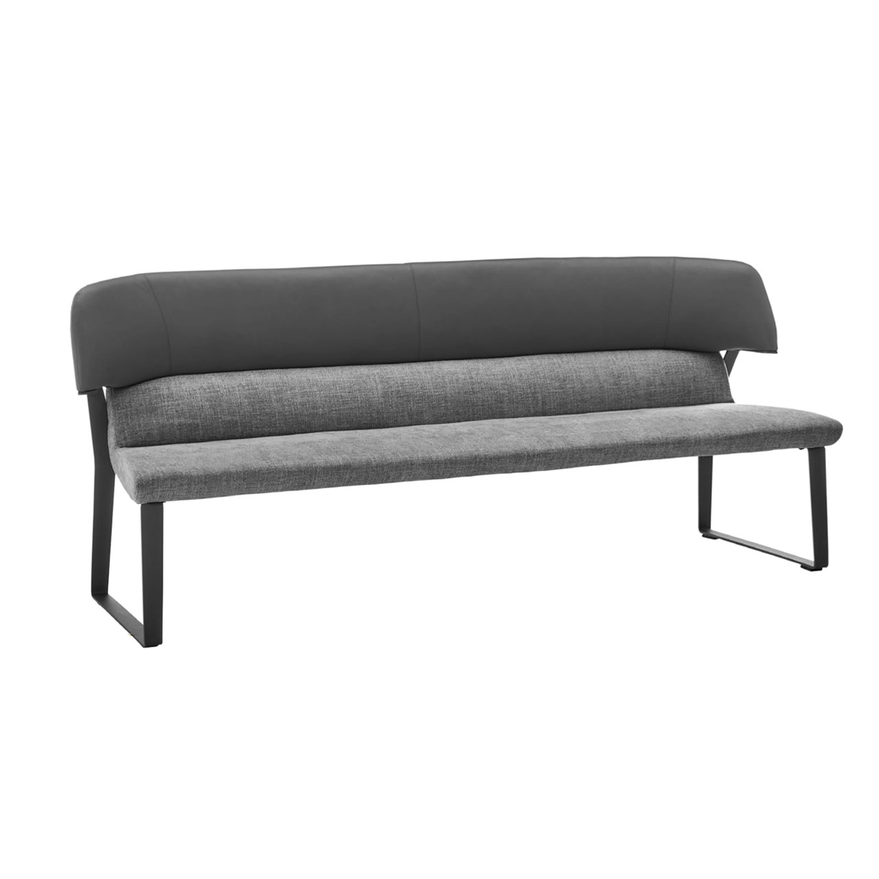 Hartmann CAYA - Polstersitzbank Eana 7170-1696 Moderne Esszimmer Sitzbank mit gepolsterter Sitzfläche in dunkelgrauem Stoff und Rückenlehne in schwarzem Leder auf zwei bereiten Metallkufen in anthrazit.