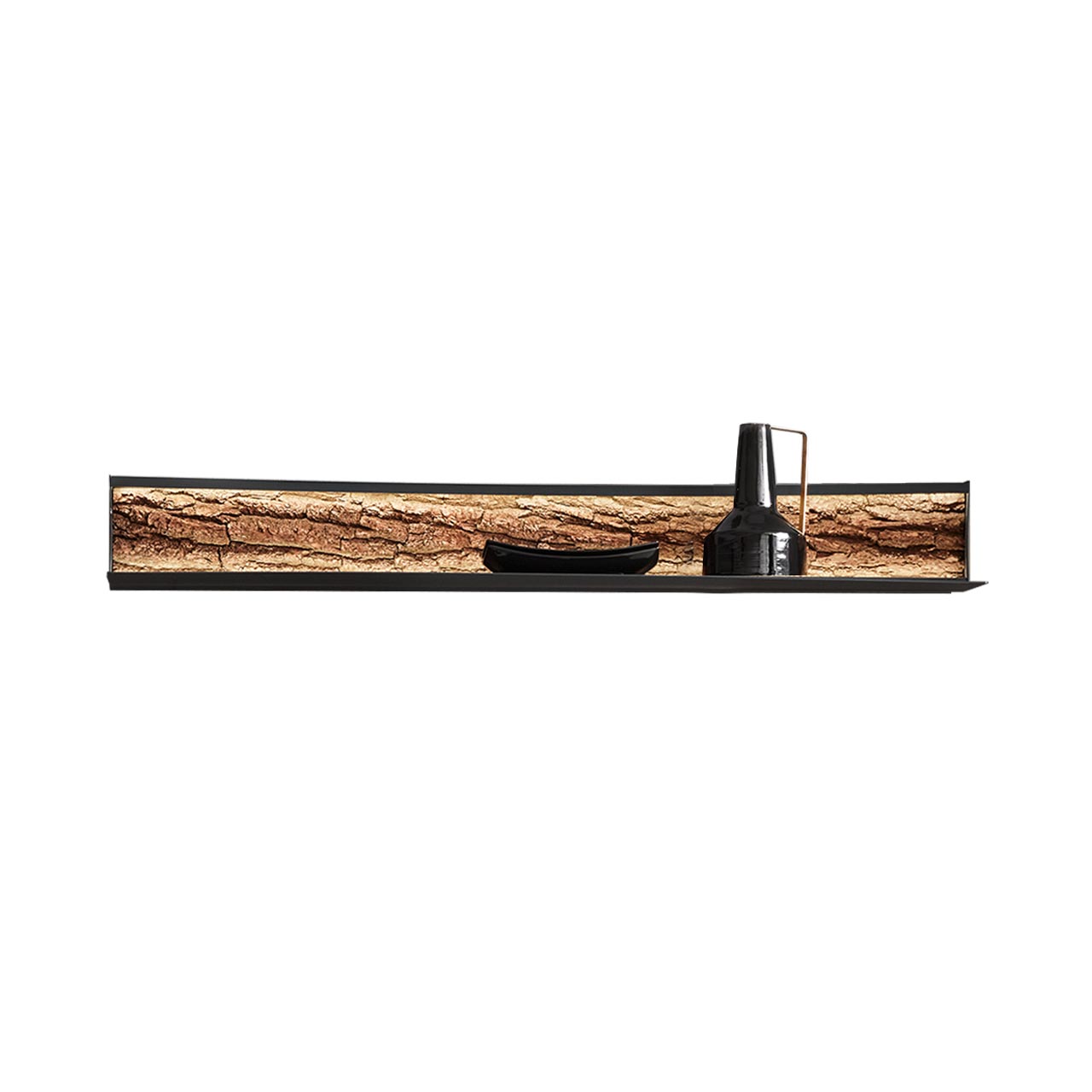 Hartmann RUNA - Wandpaneel 8410-1157 - Metall anthrazit und Baumrinde Modernes Wandregal mit Metallrahmen, Ablageboden und sichtbarer Rückwand aus echter Baumrinde.