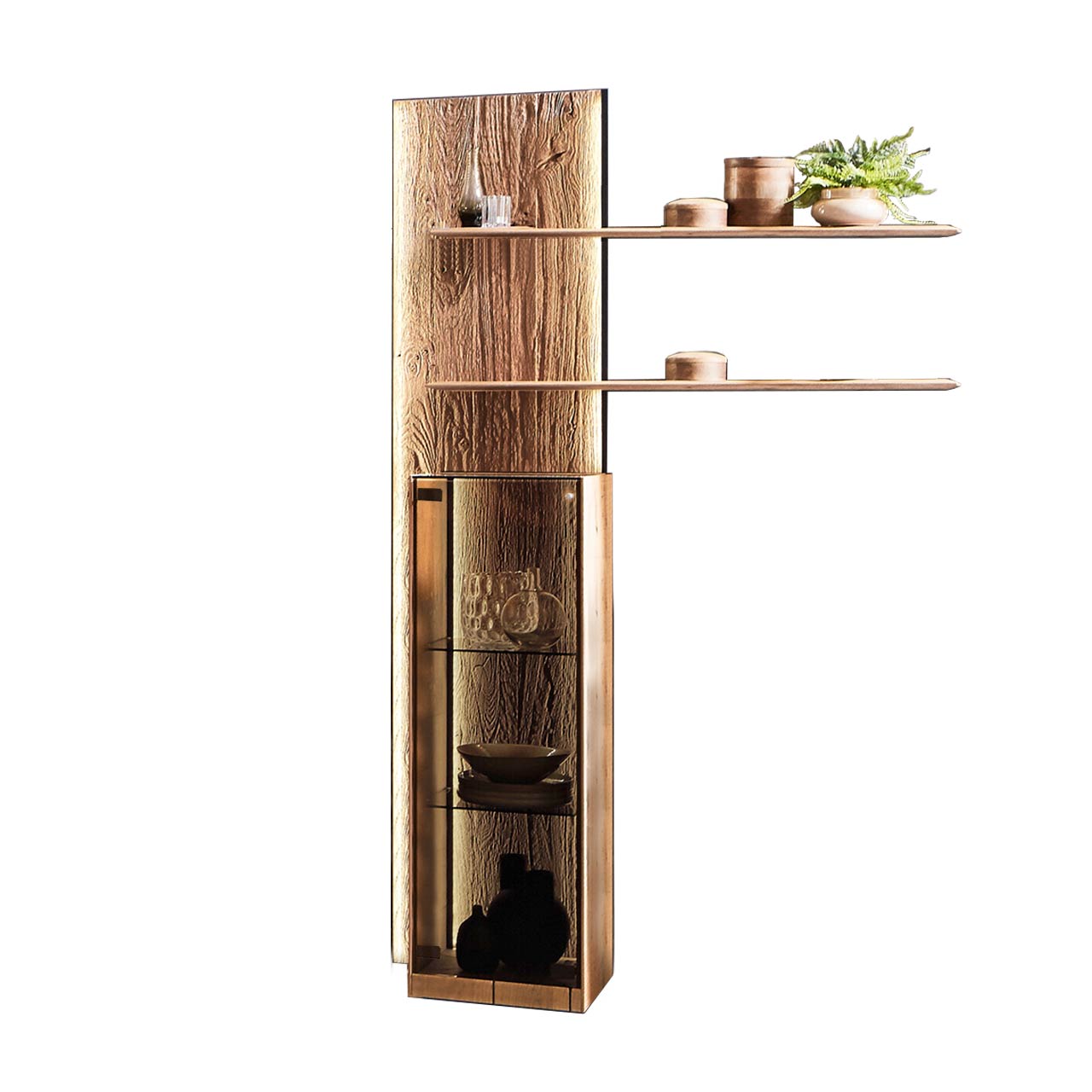 hartmann_BENJO_7220W-0132_wandpaneel.mit.standvitrine Holzpaneel mit integrierter Vitrine