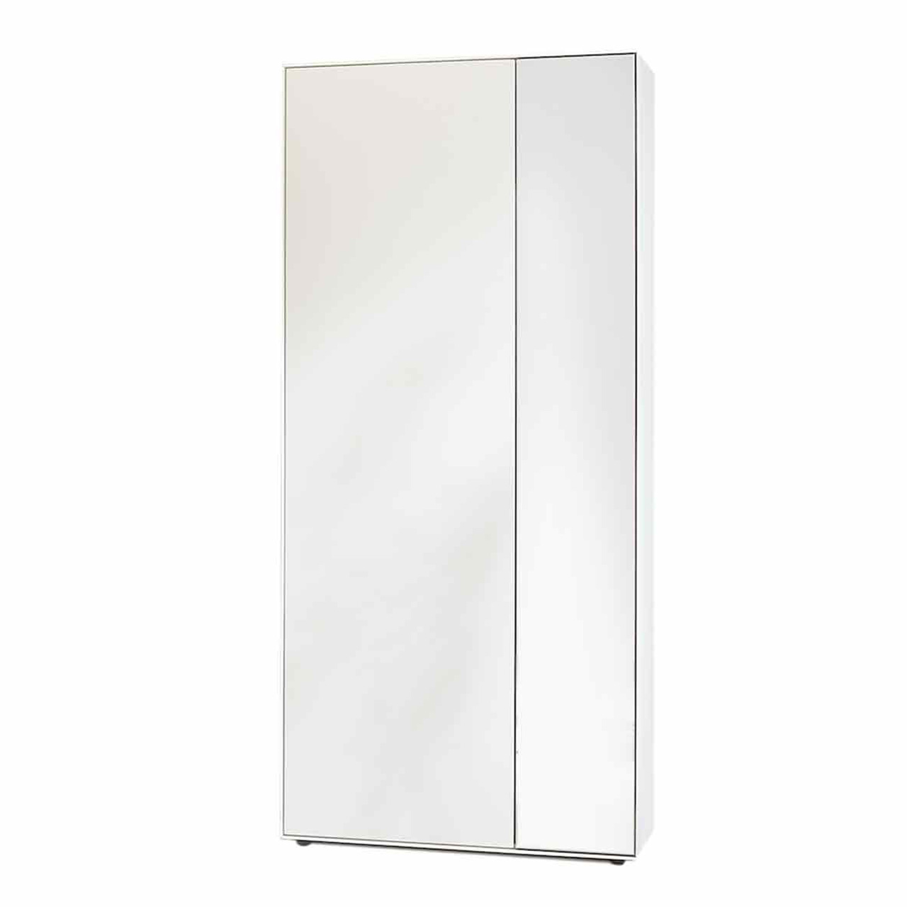 Hartmann SALVO Garderoben - Stauraumschrank 8550G-0098 li. - Kernbirke Lack weiß Klassischer Hochschrank aus massiver Kernbirke weiß lackiert. Mit einer breiten Holztür links und einer schmalen Spiegeltür rechts.
